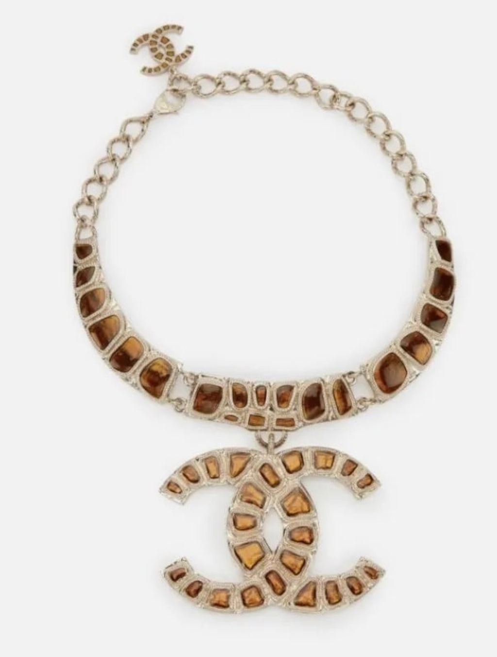 Chanel Ambre Glass and Gold Metal CC Necklace, 2019
