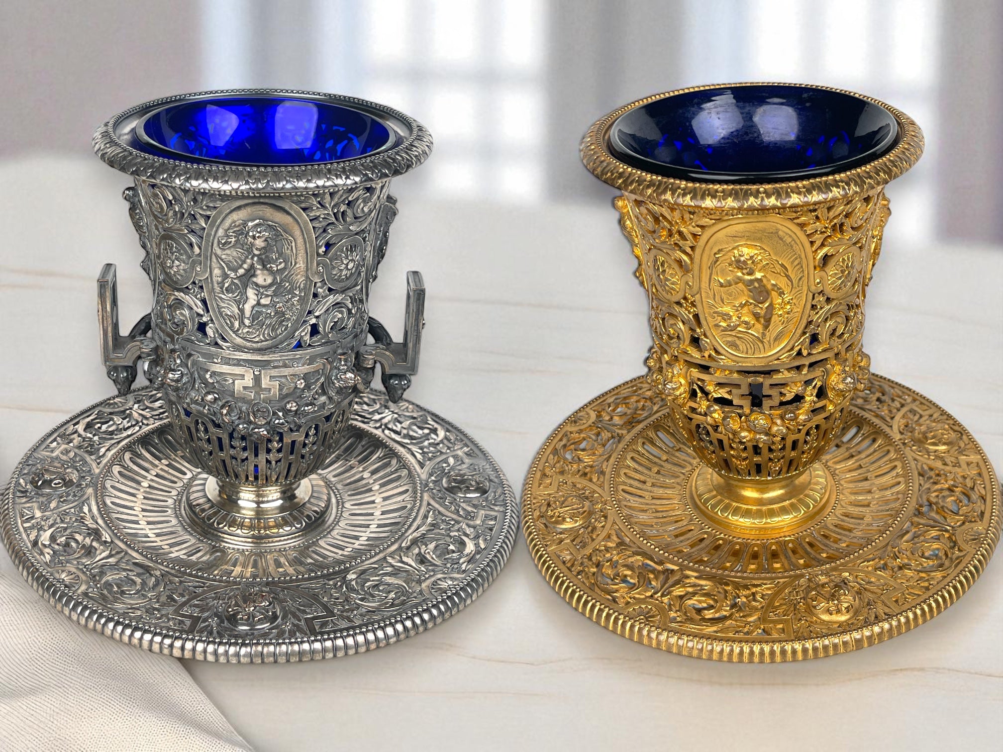 A Pair of 19th Century French Barbedienne Gilt & Silvered Vases