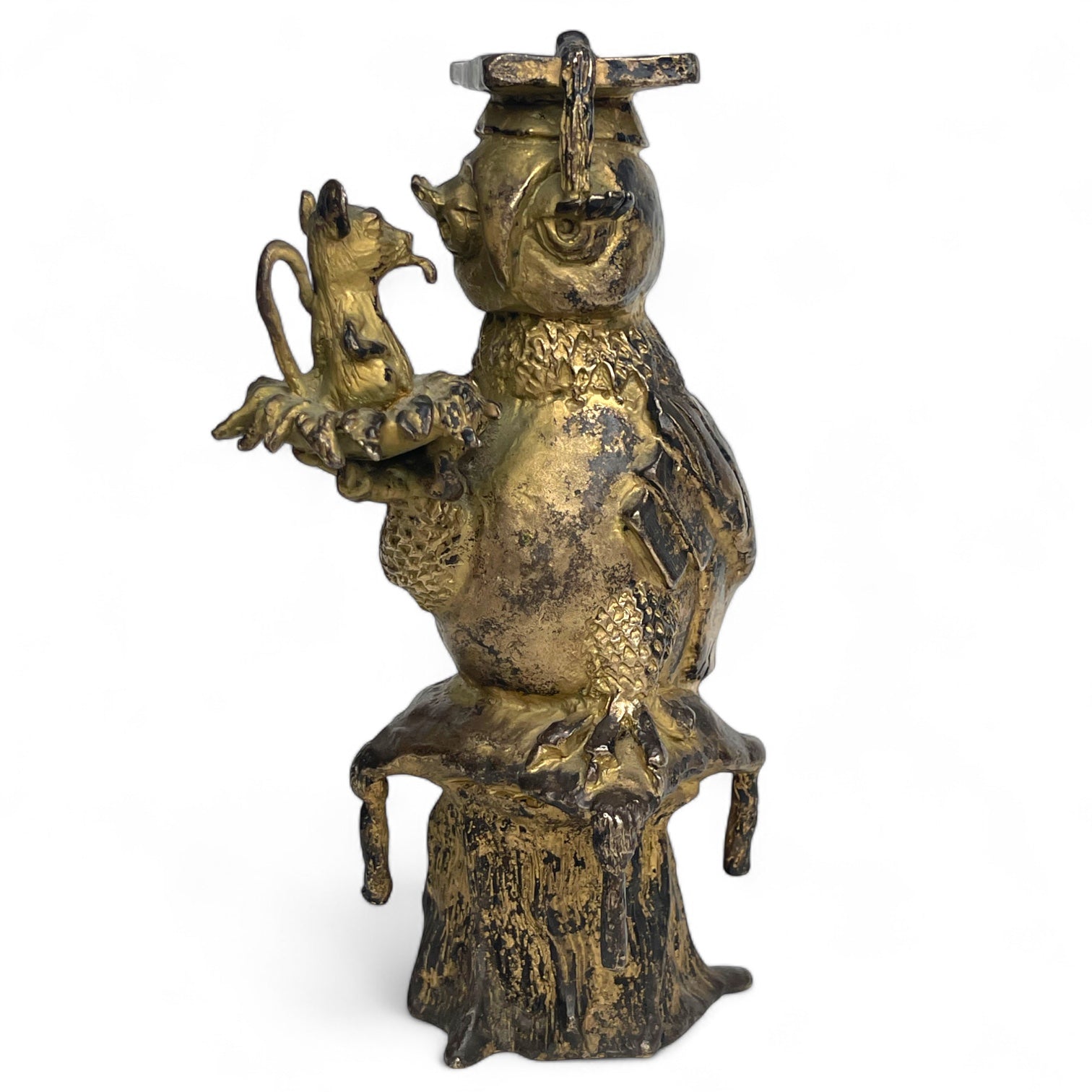 A Gilt Bronze Sculpture of an Owl Holding a Mouse