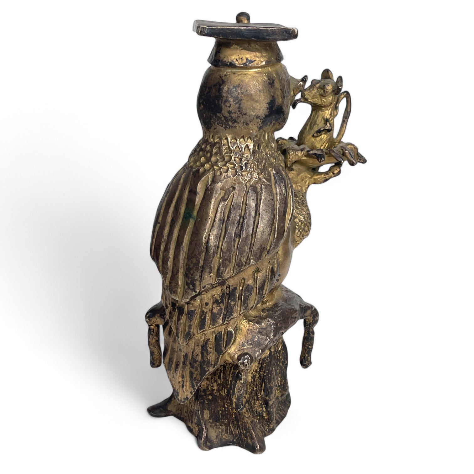A Gilt Bronze Sculpture of an Owl Holding a Mouse