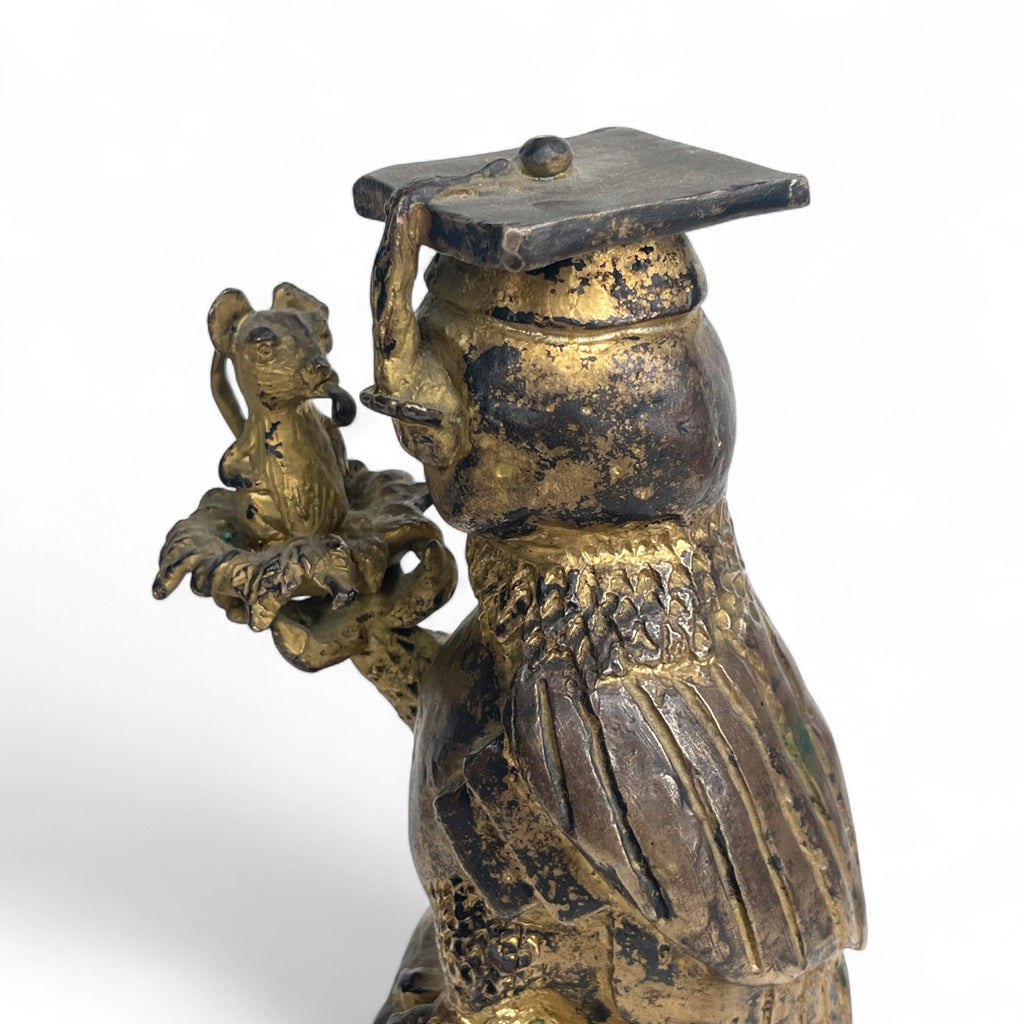 A Gilt Bronze Sculpture of an Owl Holding a Mouse