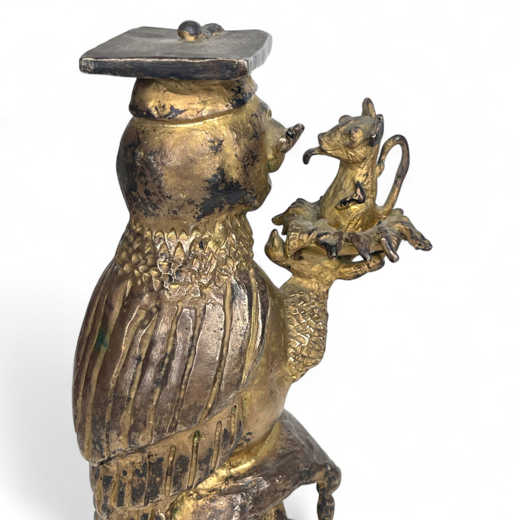 A Gilt Bronze Sculpture of an Owl Holding a Mouse