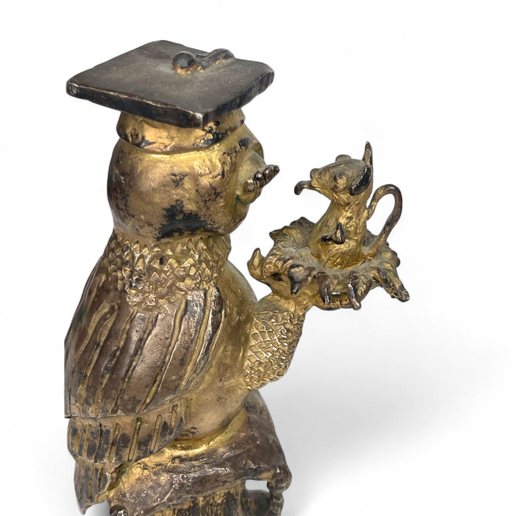 A Gilt Bronze Sculpture of an Owl Holding a Mouse