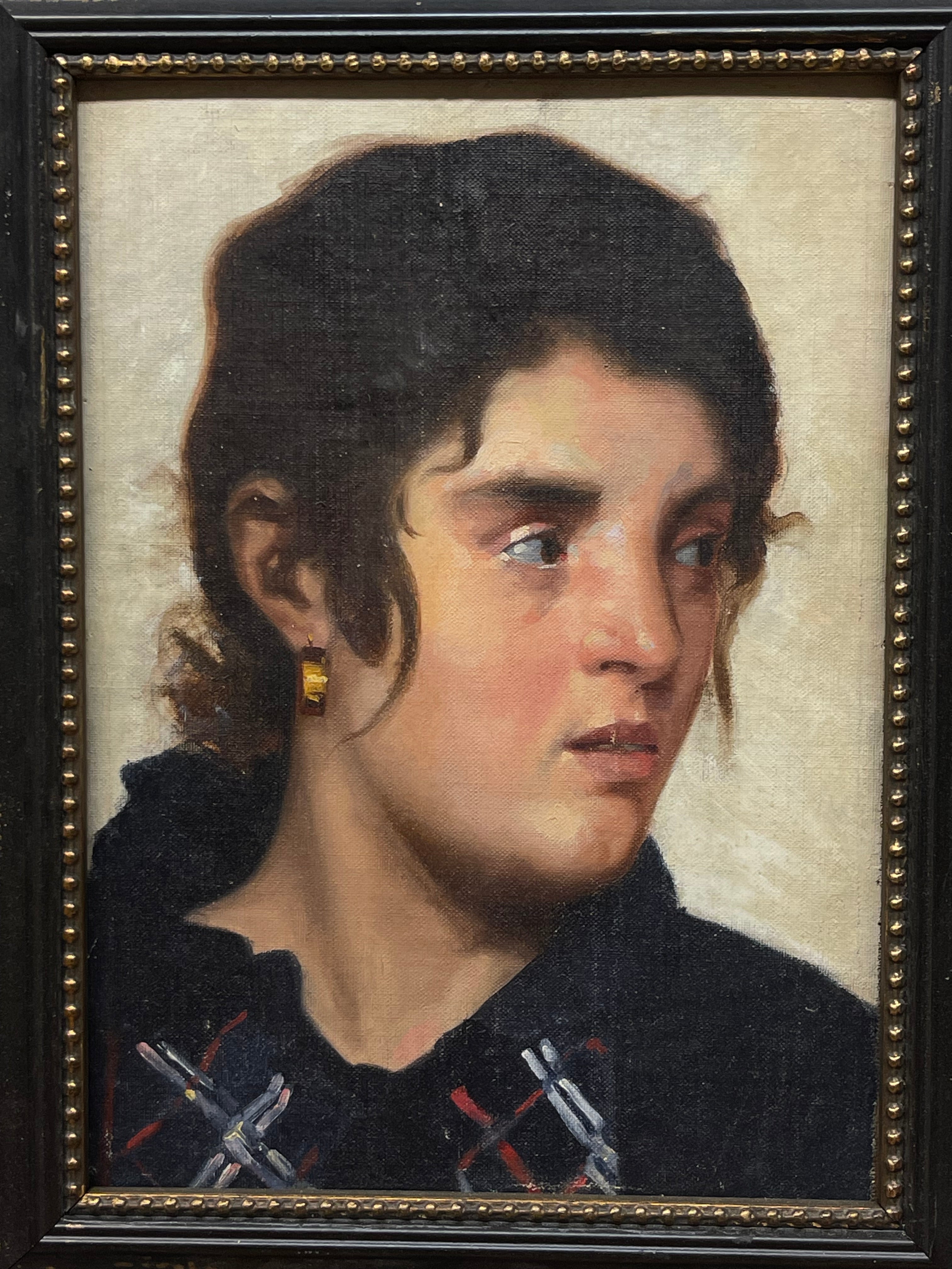 An Oil on Canvas Laid On Board Painting of a Woman in Contemplation