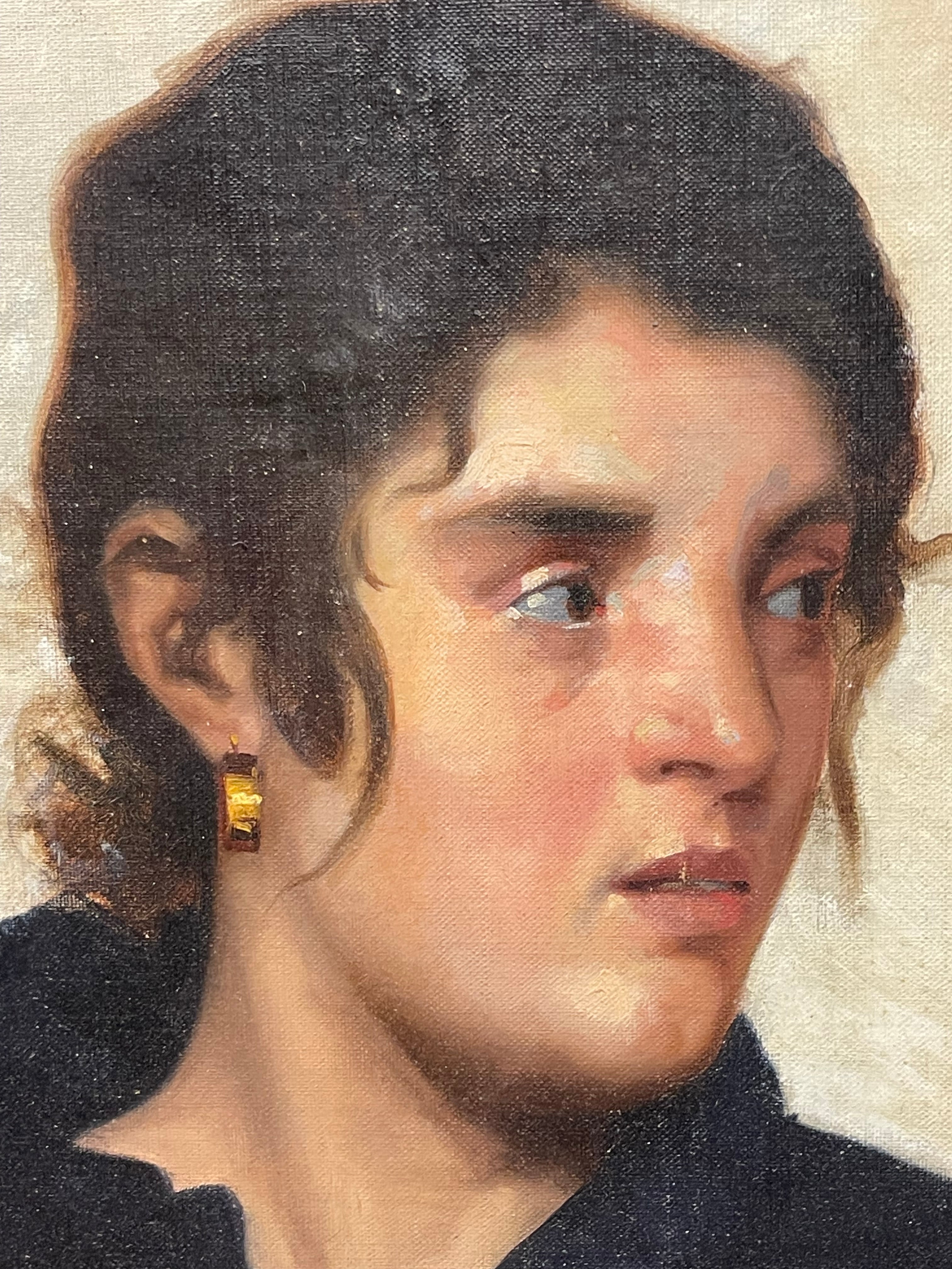 An Oil on Canvas Laid On Board Painting of a Woman in Contemplation