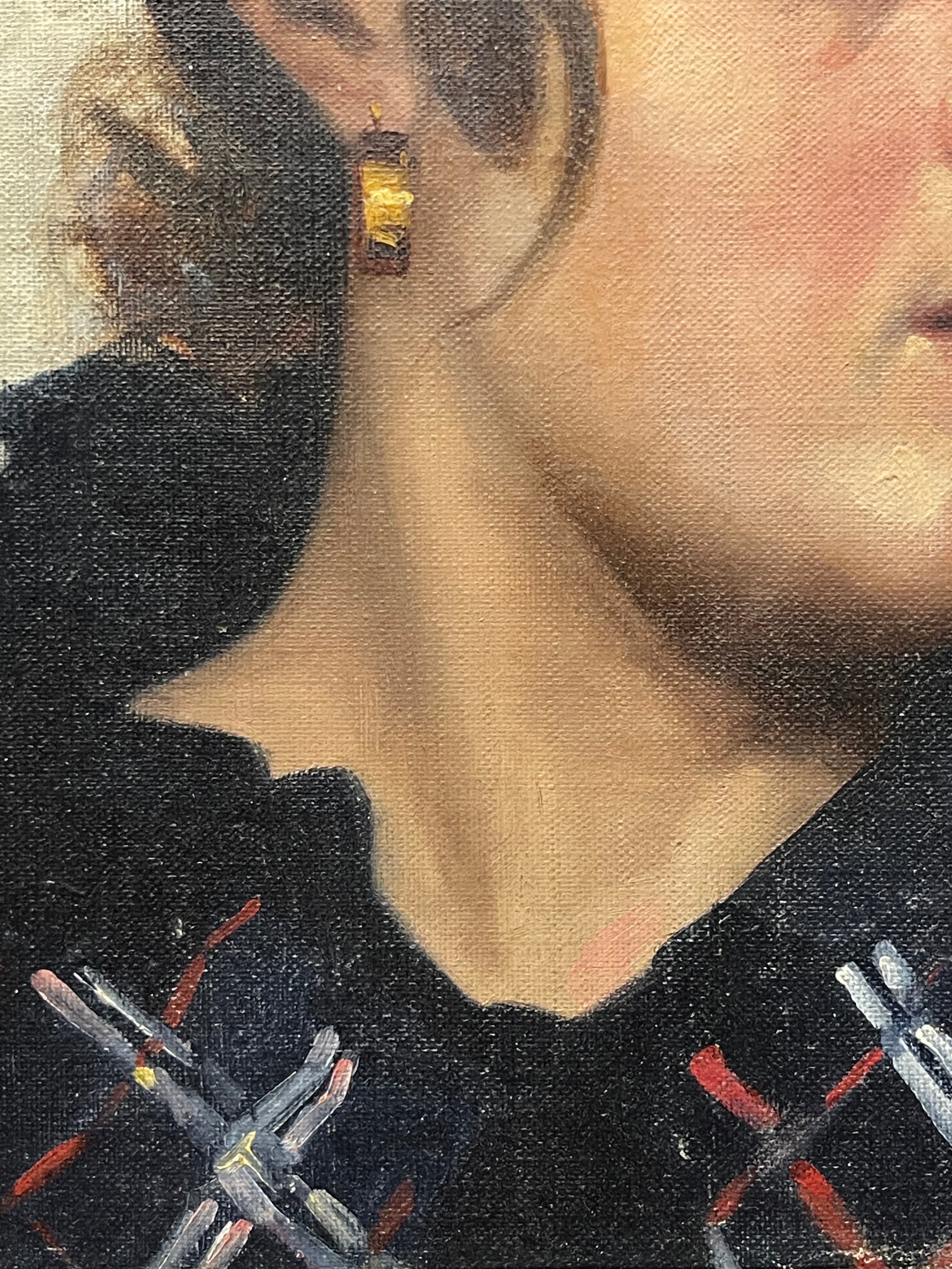 An Oil on Canvas Laid On Board Painting of a Woman in Contemplation