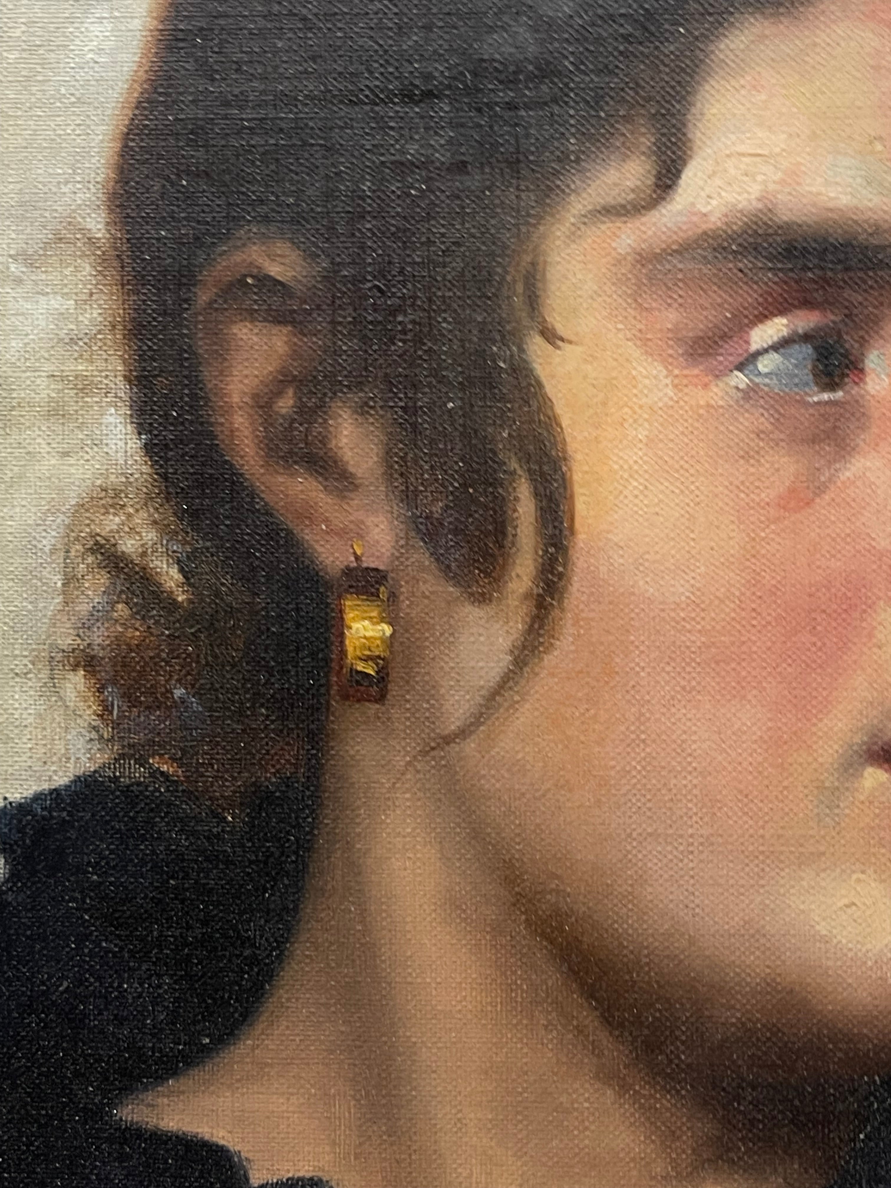 An Oil on Canvas Laid On Board Painting of a Woman in Contemplation