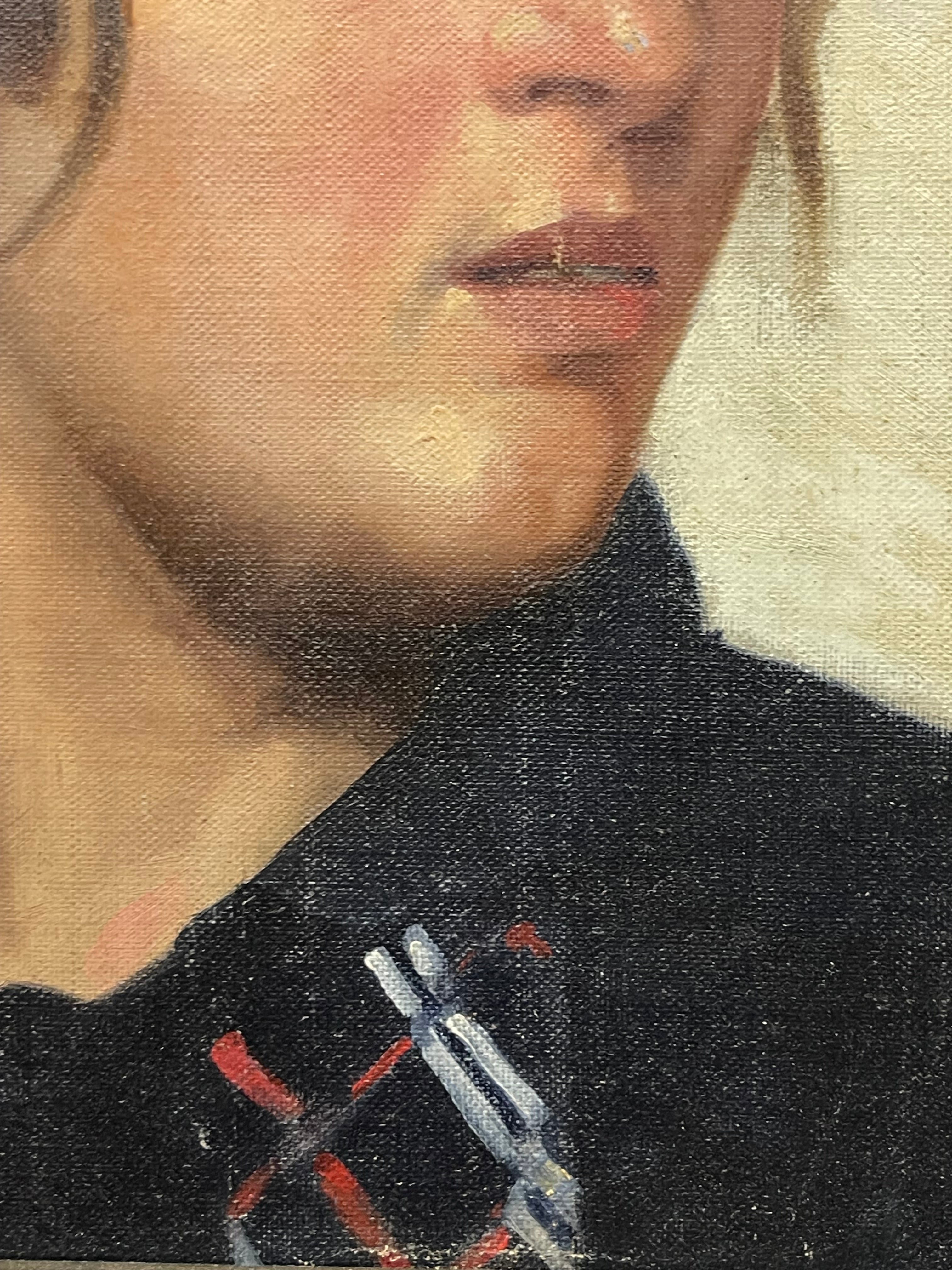 An Oil on Canvas Laid On Board Painting of a Woman in Contemplation
