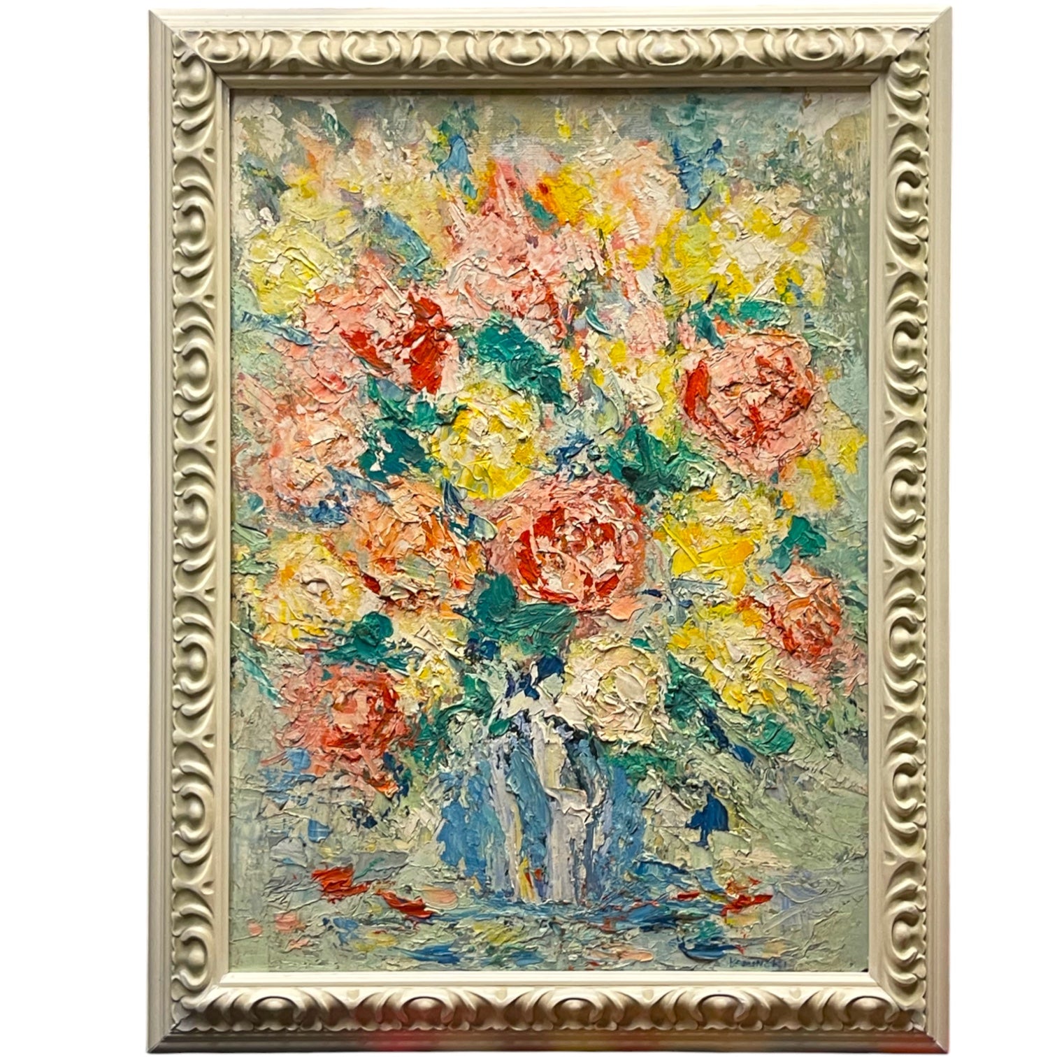 An Impressionist Oil on Board Bouquet Painting By Dimitri Romanovsky