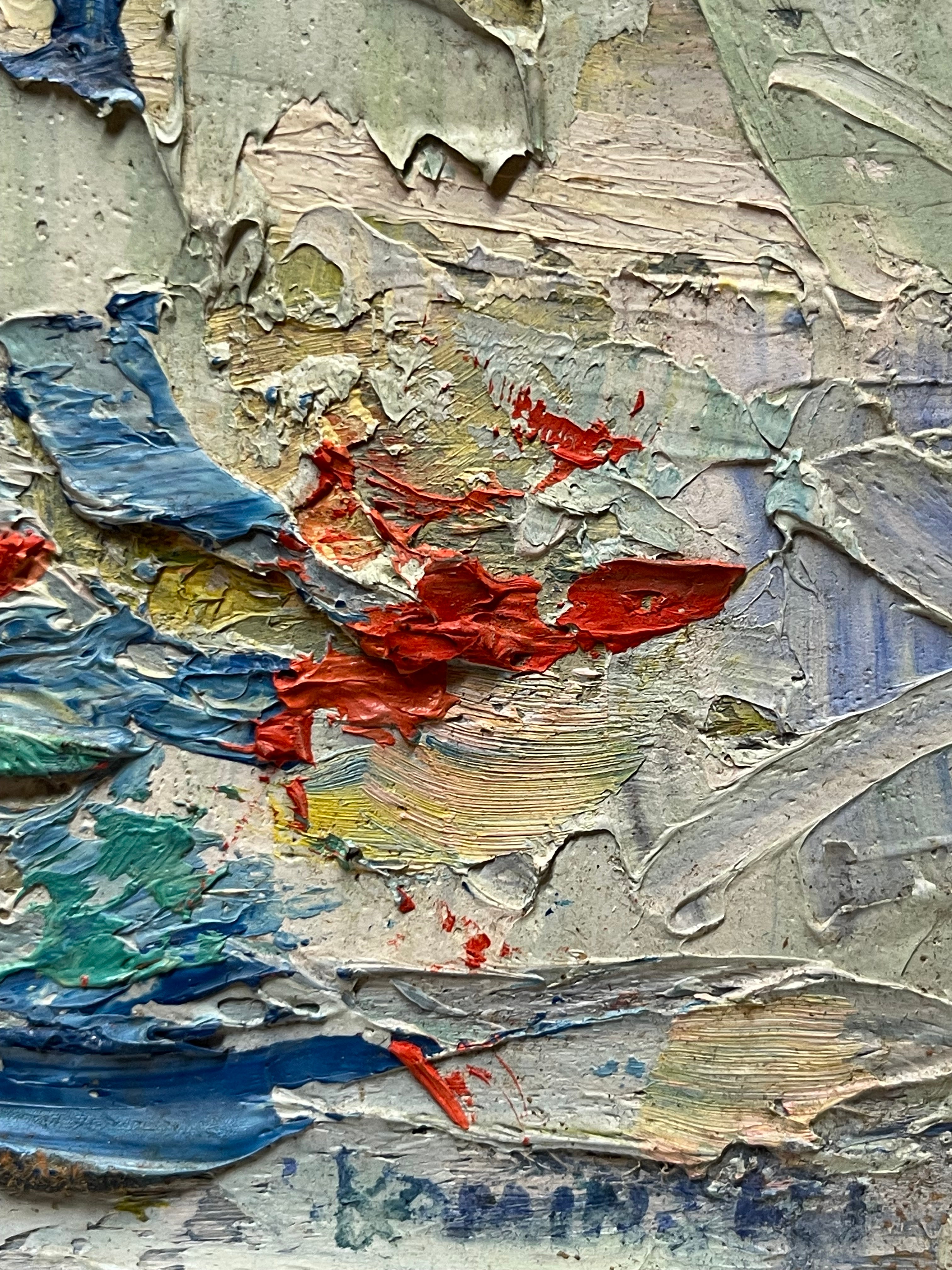 An Impressionist Oil on Board Bouquet Painting By Dimitri Romanovsky