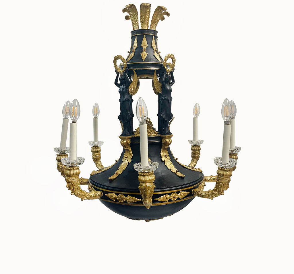 19th Century French Gilt & Patinated Bronze Eight Lights Chandelier