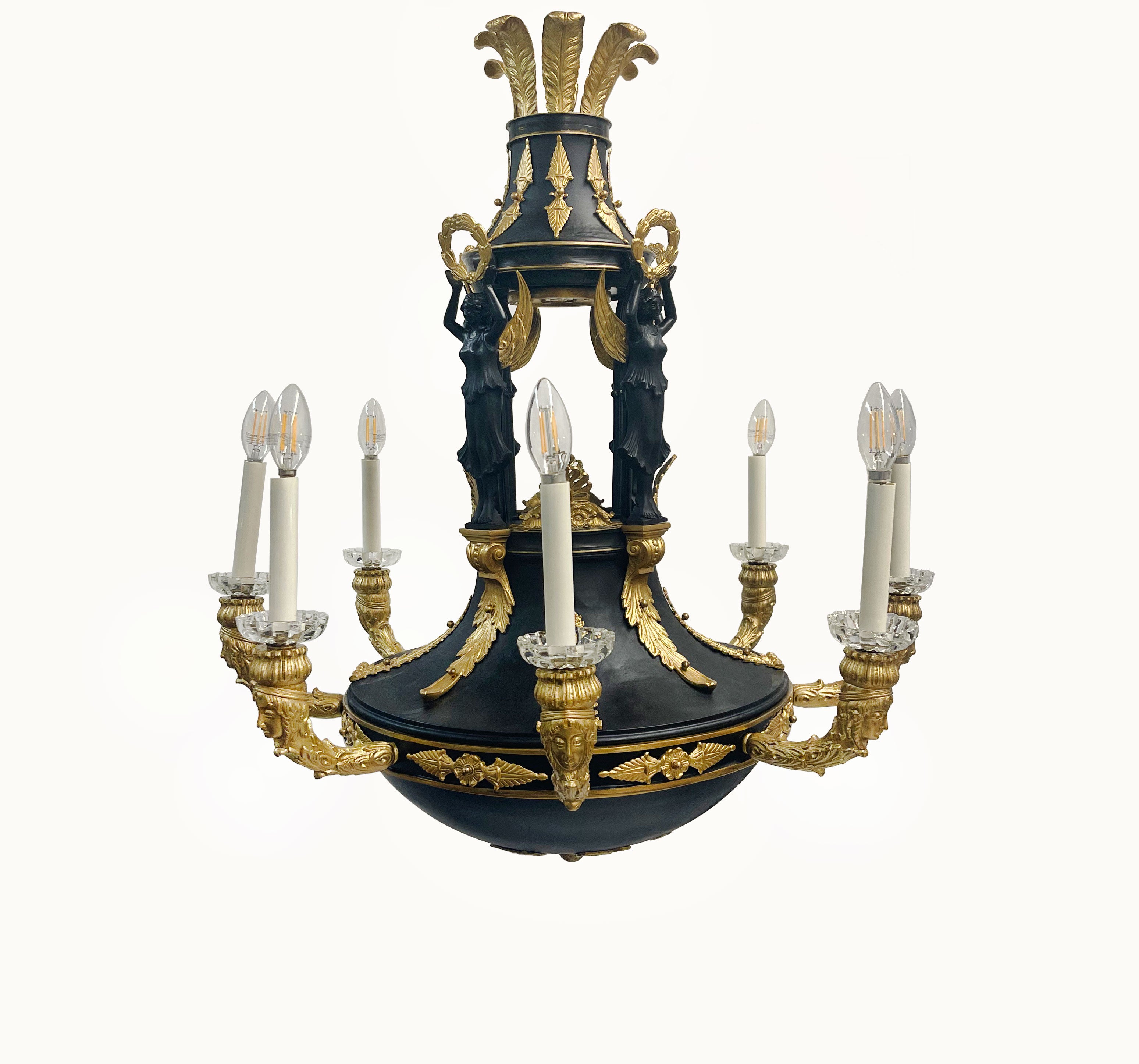 19th Century French Gilt & Patinated Bronze Eight Lights Chandelier