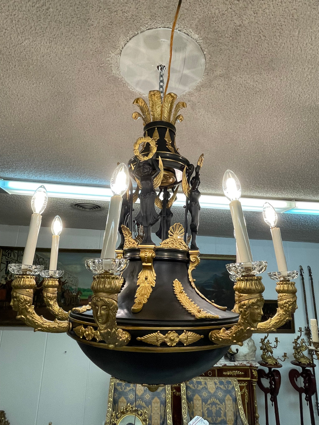 19th Century French Gilt & Patinated Bronze Eight Lights Chandelier