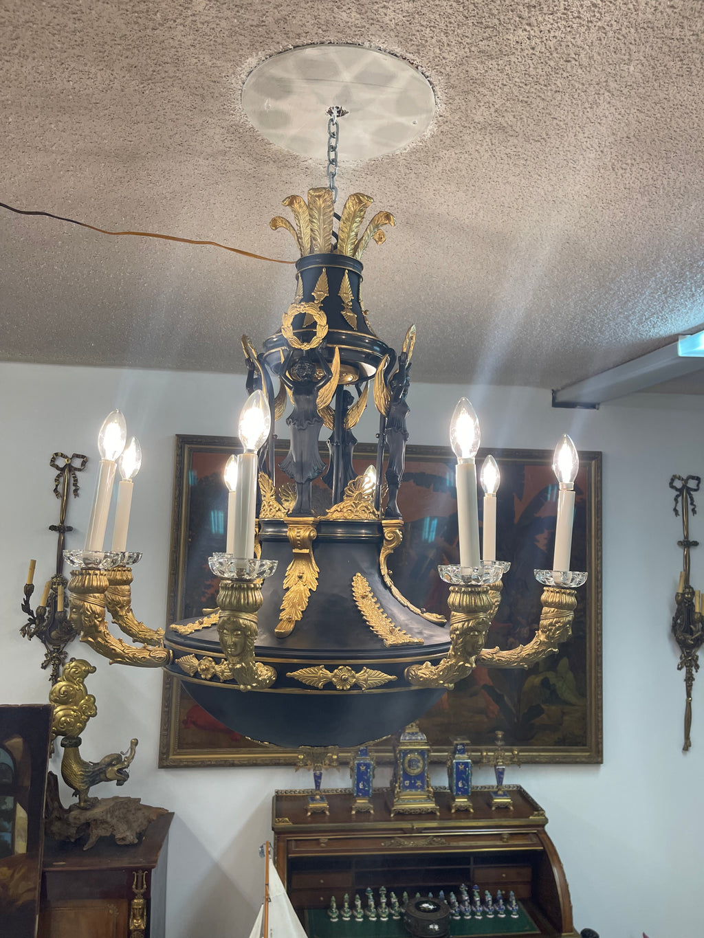 19th Century French Gilt & Patinated Bronze Eight Lights Chandelier
