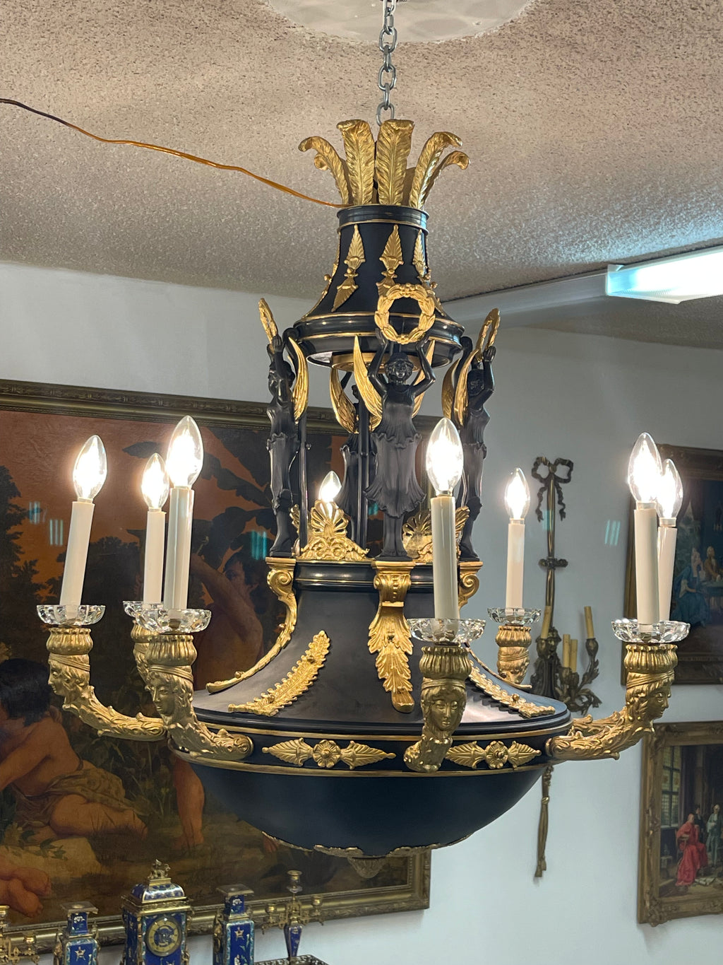 19th Century French Gilt & Patinated Bronze Eight Lights Chandelier