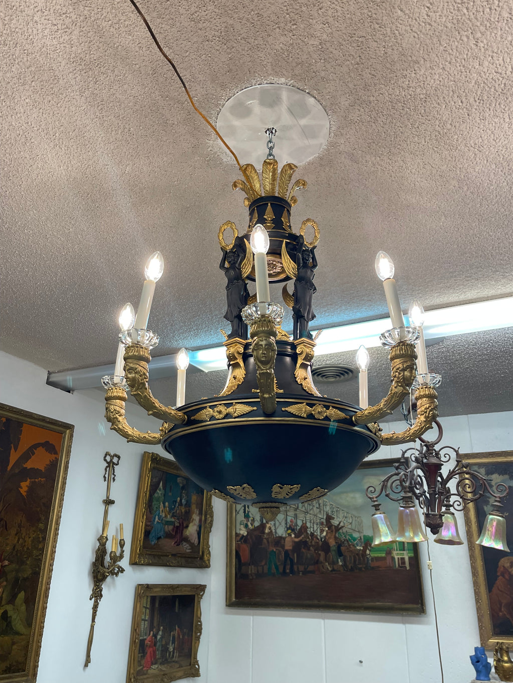 19th Century French Gilt & Patinated Bronze Eight Lights Chandelier
