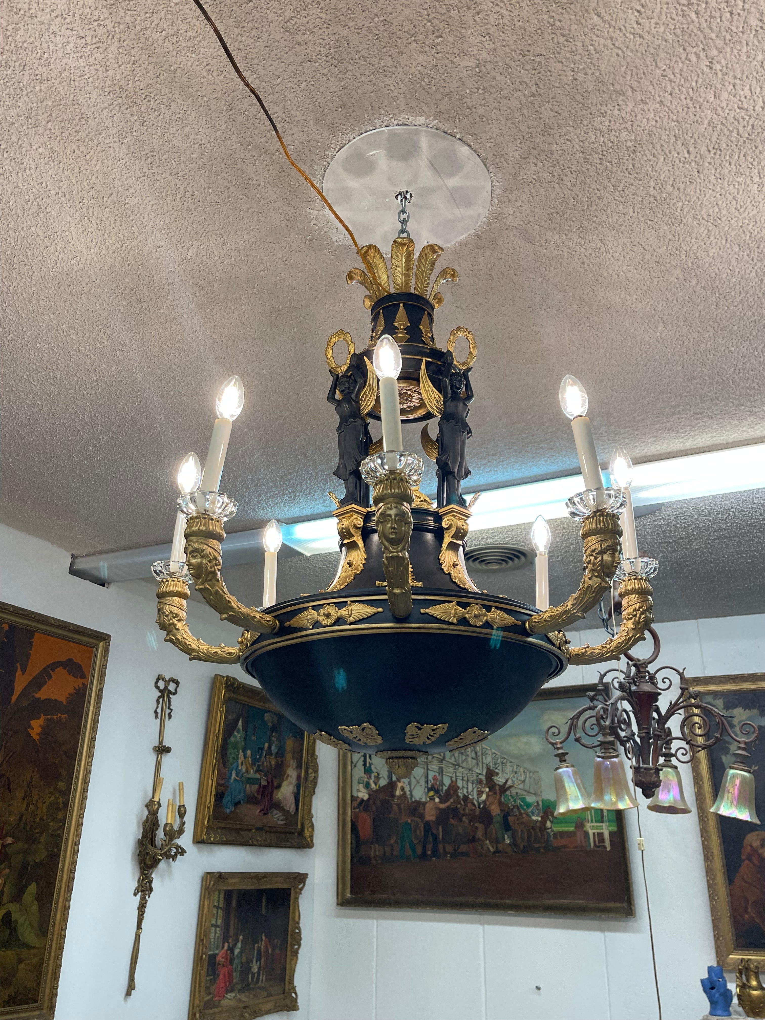 19th Century French Gilt & Patinated Bronze Eight Lights Chandelier