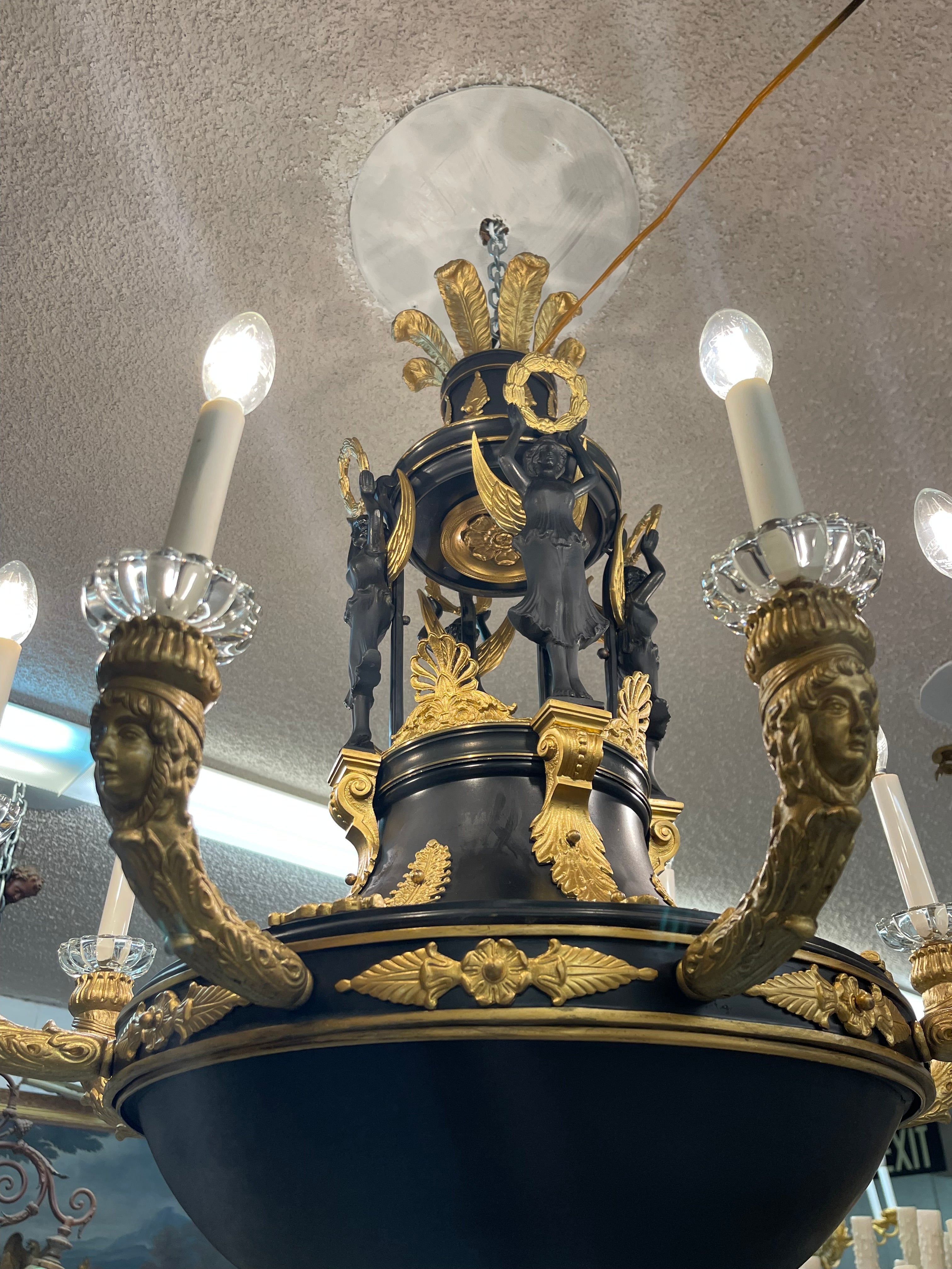 19th Century French Gilt & Patinated Bronze Eight Lights Chandelier