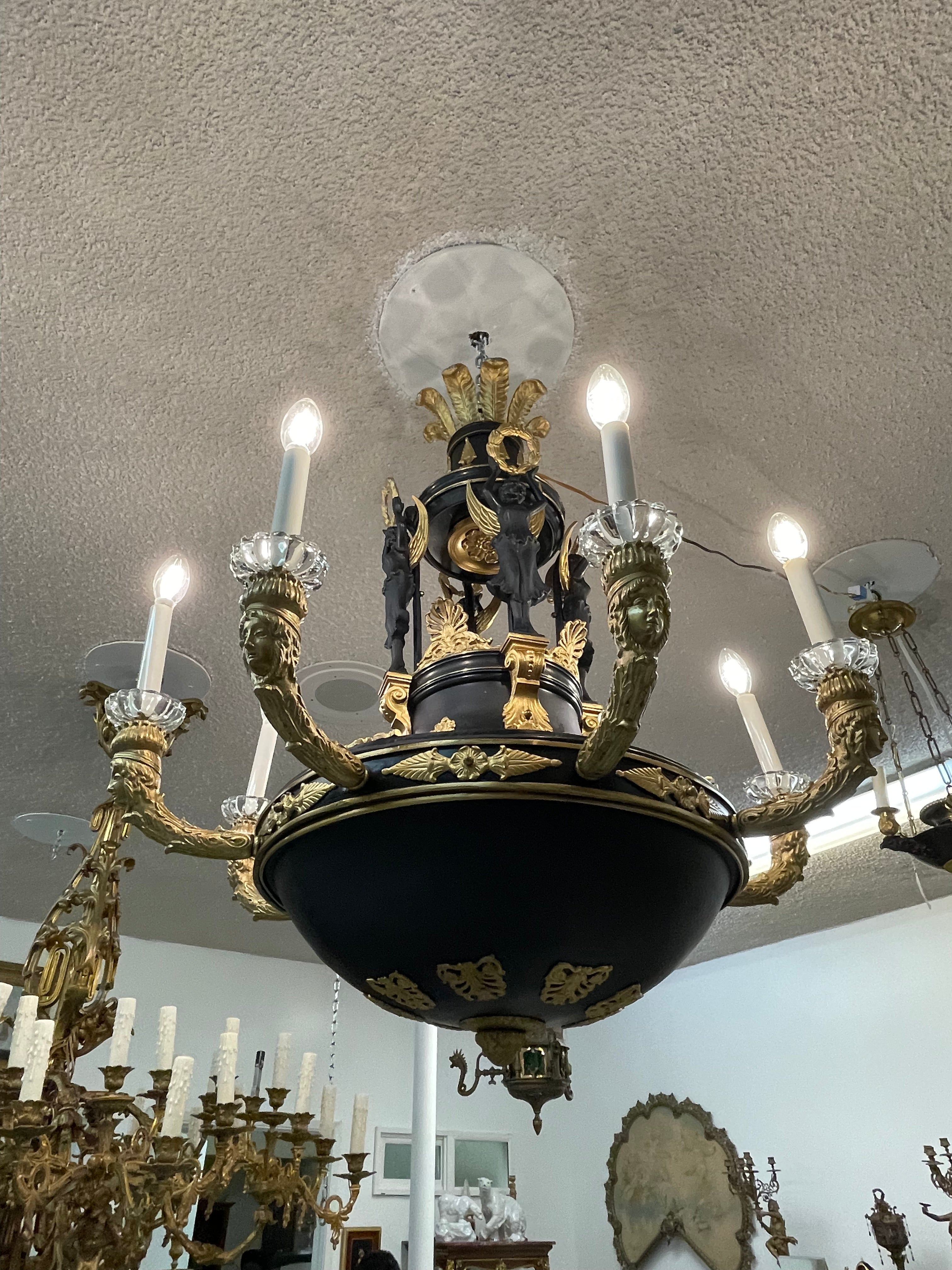 19th Century French Gilt & Patinated Bronze Eight Lights Chandelier