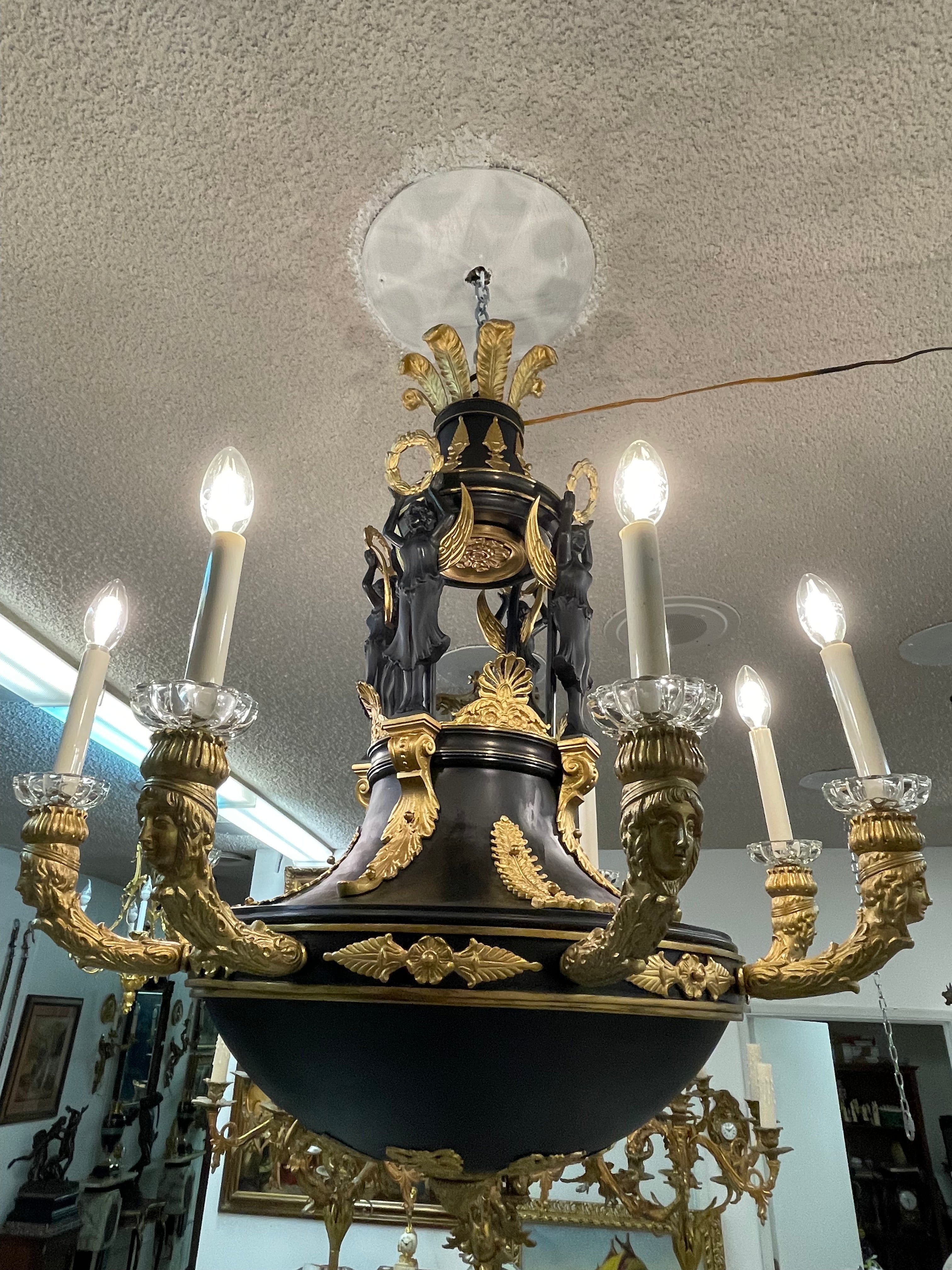 19th Century French Gilt & Patinated Bronze Eight Lights Chandelier