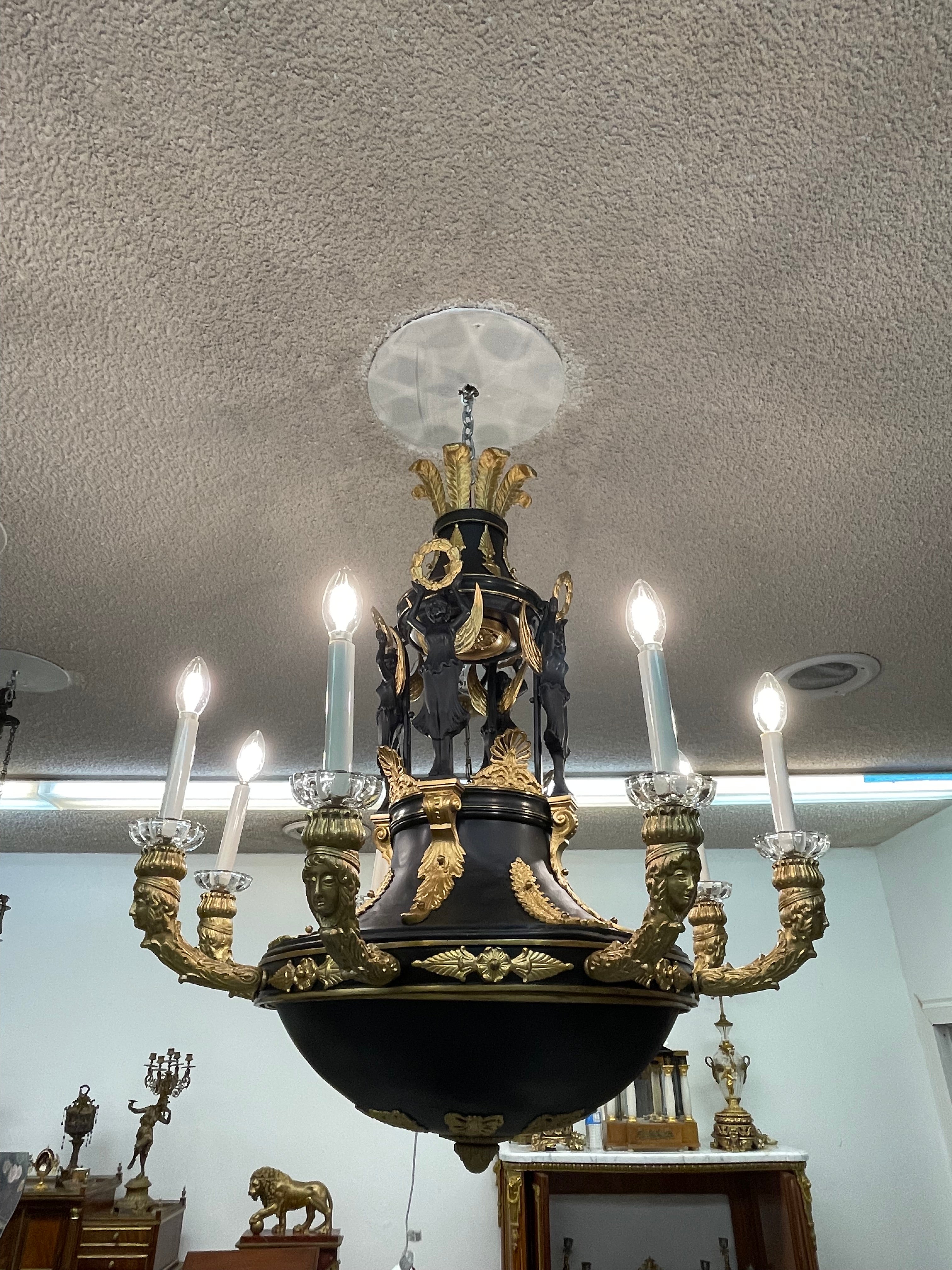 19th Century French Gilt & Patinated Bronze Eight Lights Chandelier