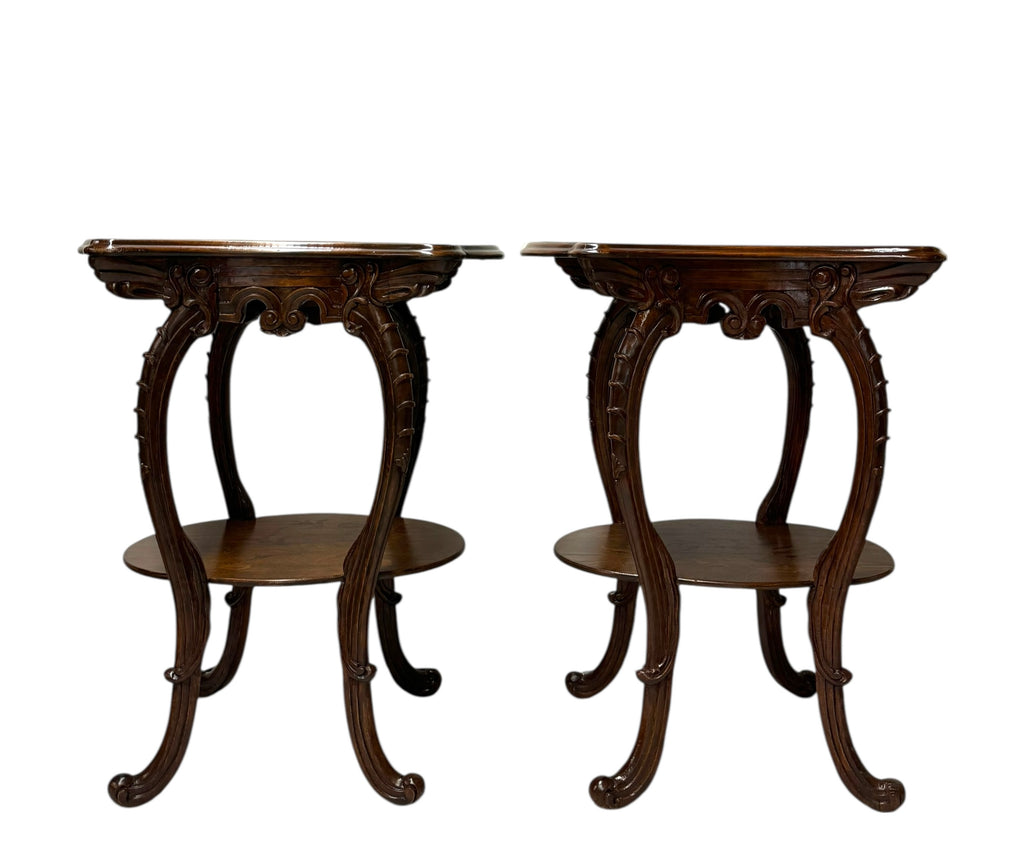 Pair of French Art Nouveau Louis Majorelle Style Inlaid Side Tables
