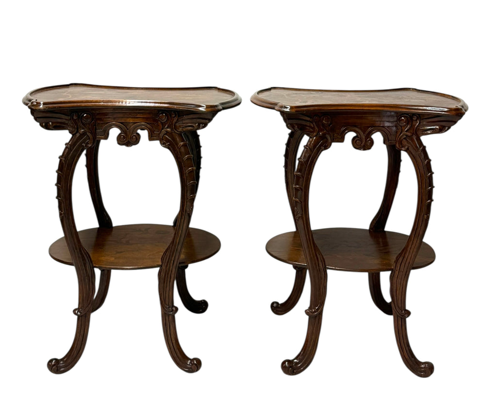 Pair of French Art Nouveau Louis Majorelle Style Inlaid Side Tables