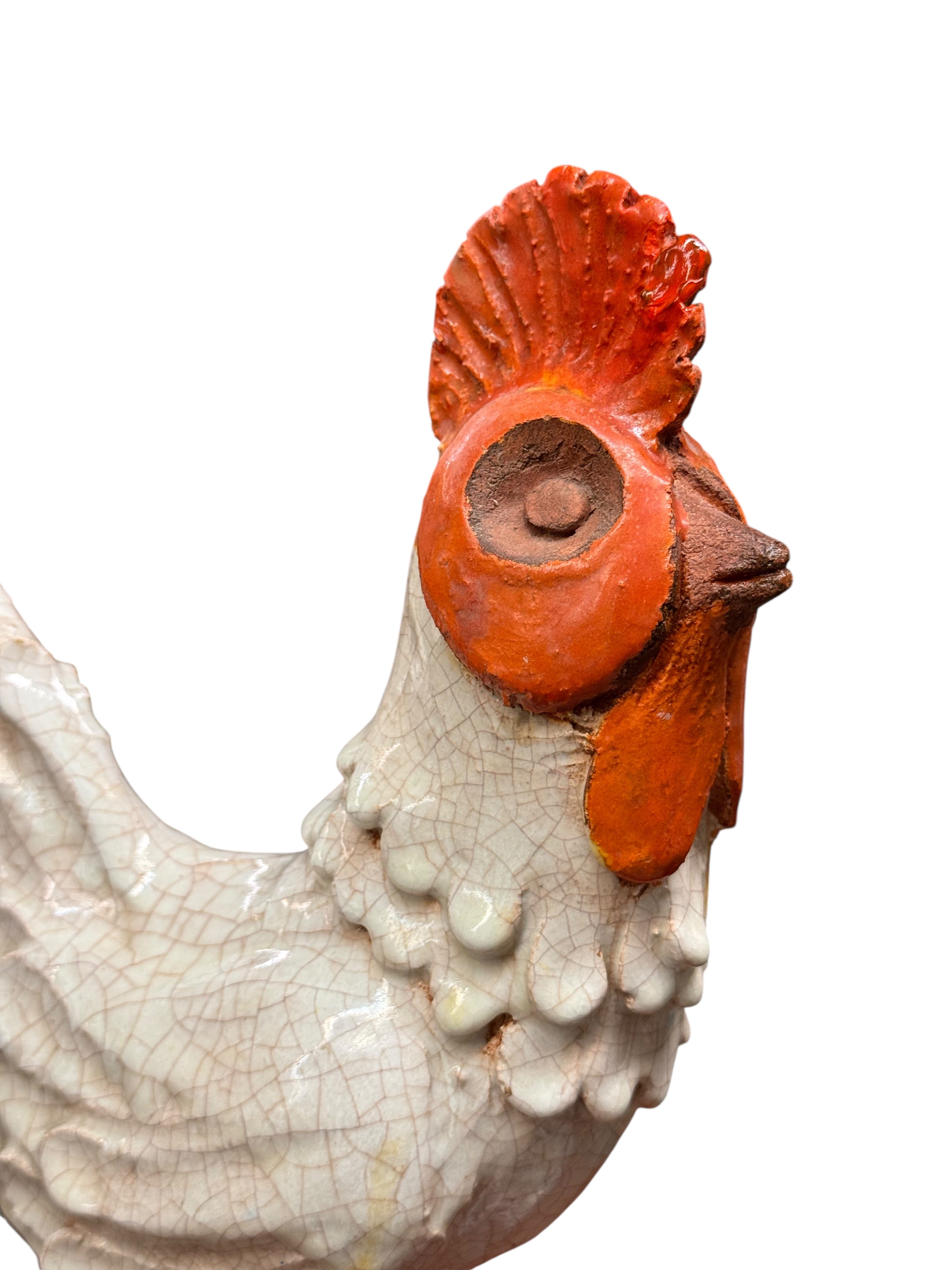 A Rare Art Deco Porcelain Rooster Sculpture by Marjolaine & Luc Lanel