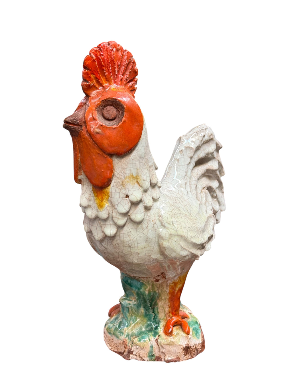 A Rare Art Deco Porcelain Rooster Sculpture by Marjolaine & Luc Lanel