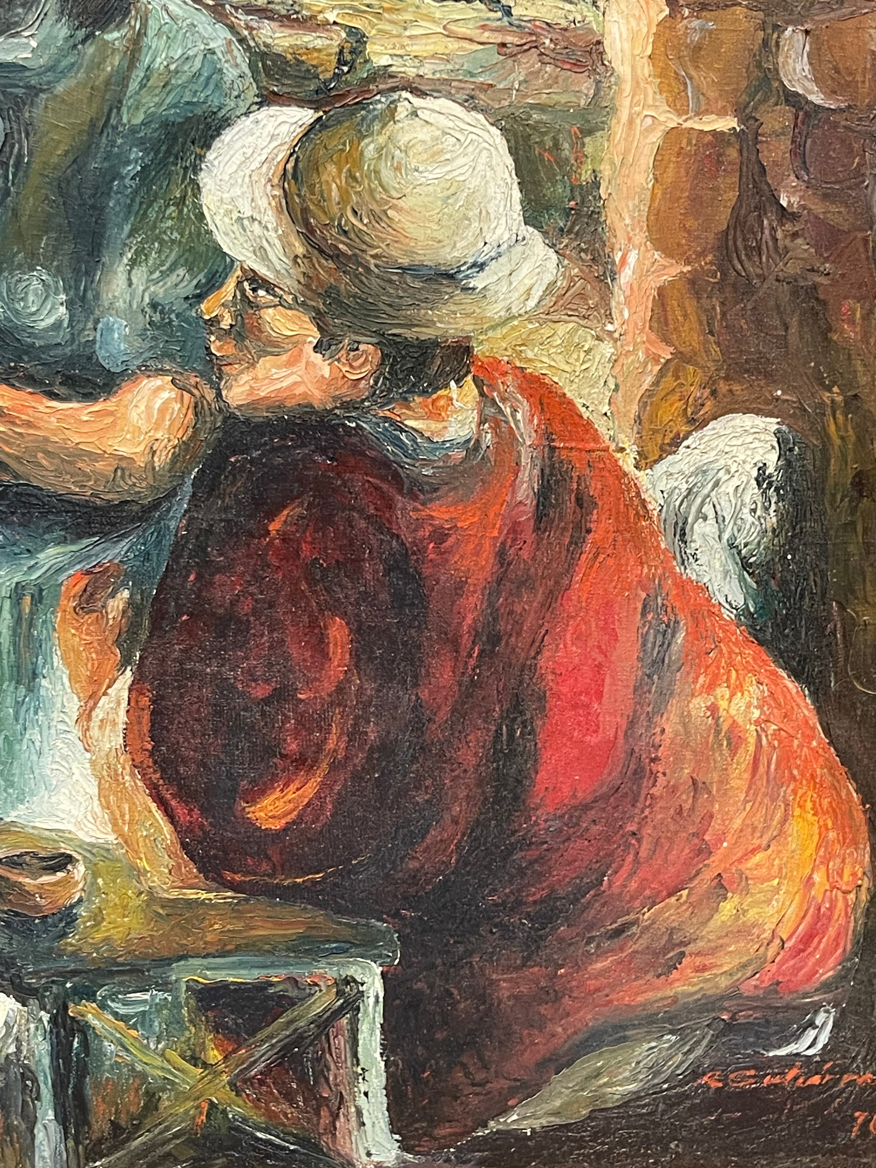 A 20th Century Mexican Oil on Canvas Painting of a Musical Scene, Signed By R. G