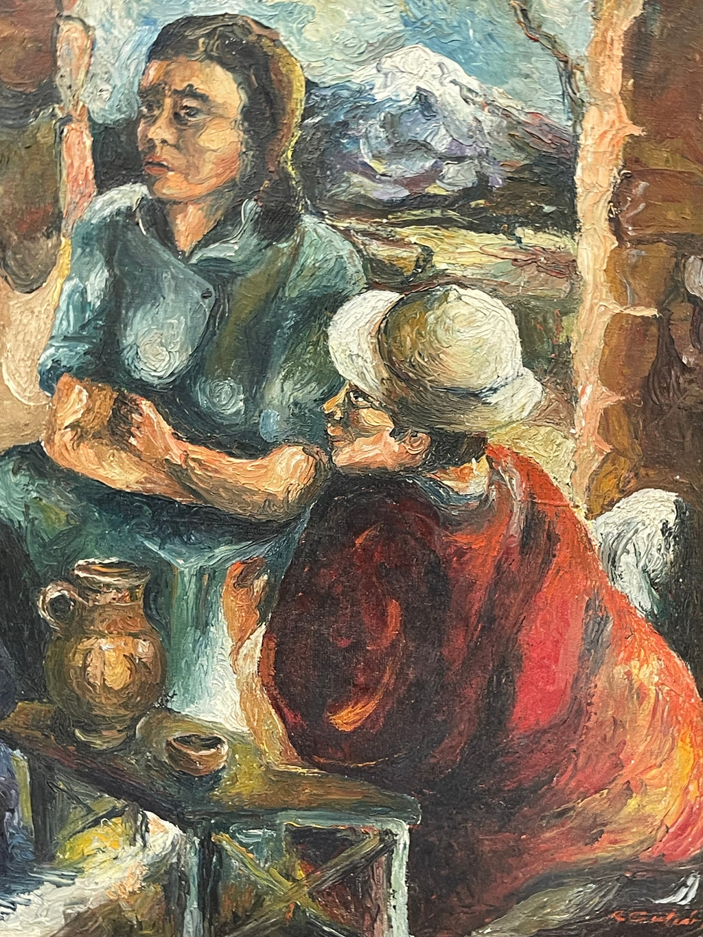 A 20th Century Mexican Oil on Canvas Painting of a Musical Scene, Signed By R. G