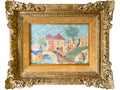 An Antique Knitting Work Landscape View Set in an Ornate Frame