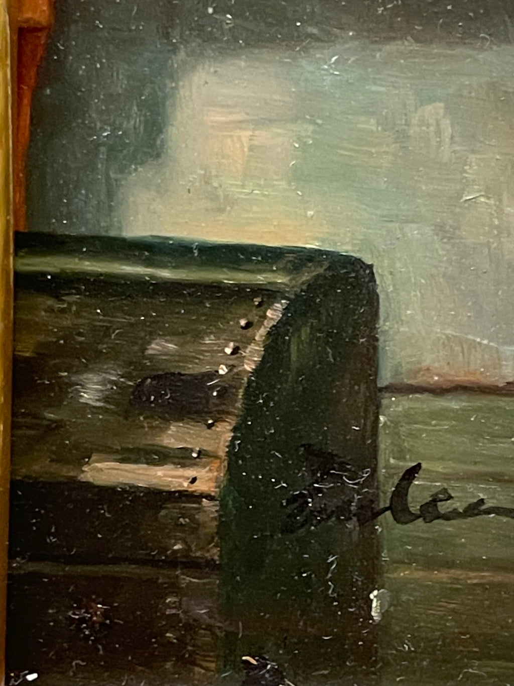 An Oil on Board Painting Depicting a Seated Young Girl at a Train Station