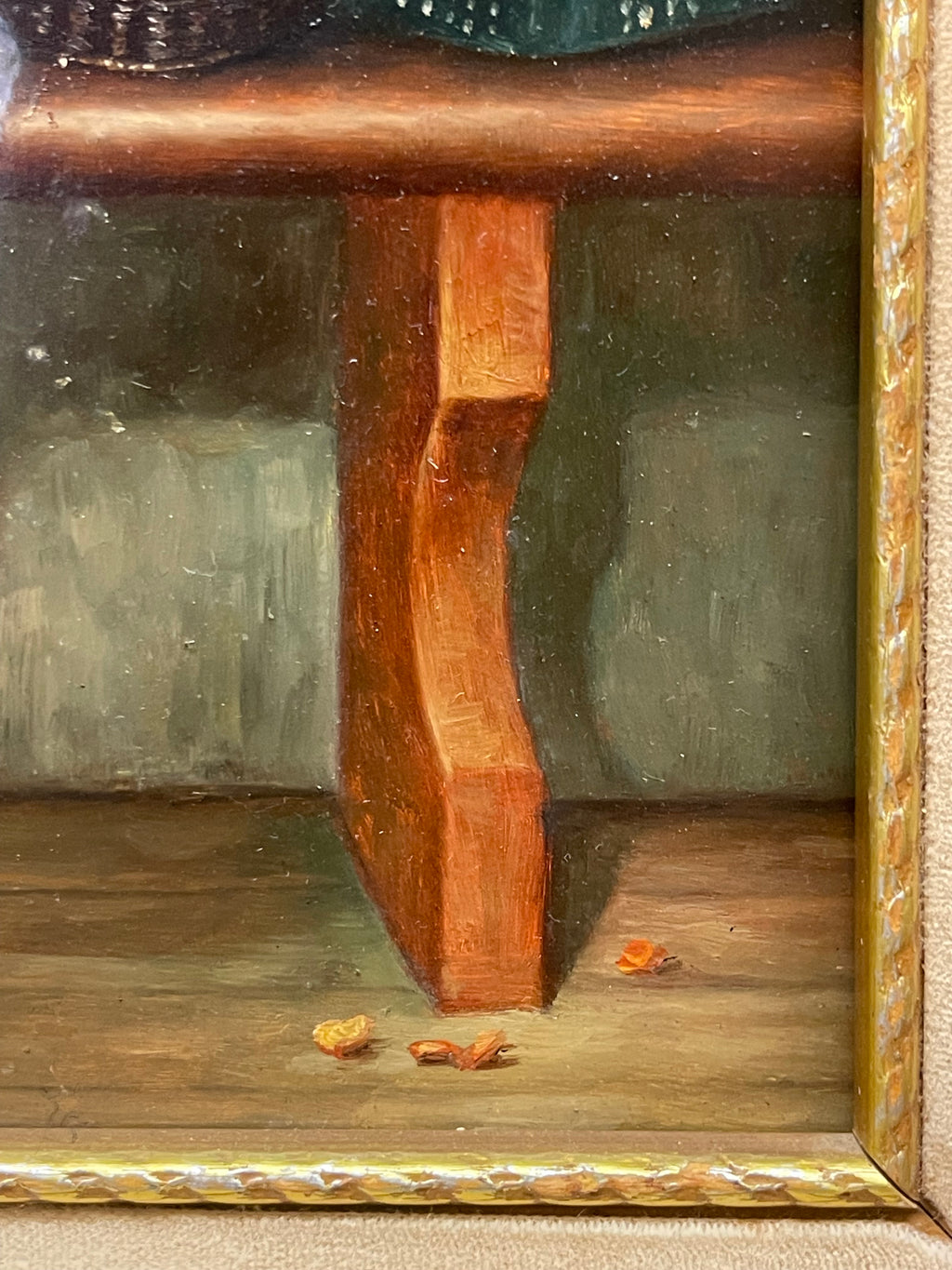 An Oil on Board Painting Depicting a Seated Young Girl at a Train Station