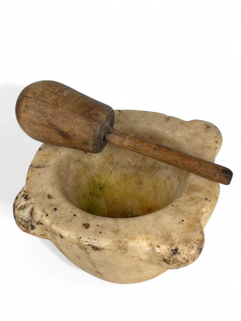 An 18th Century Italian Carved White Marble Mortar & Wooden Pestle