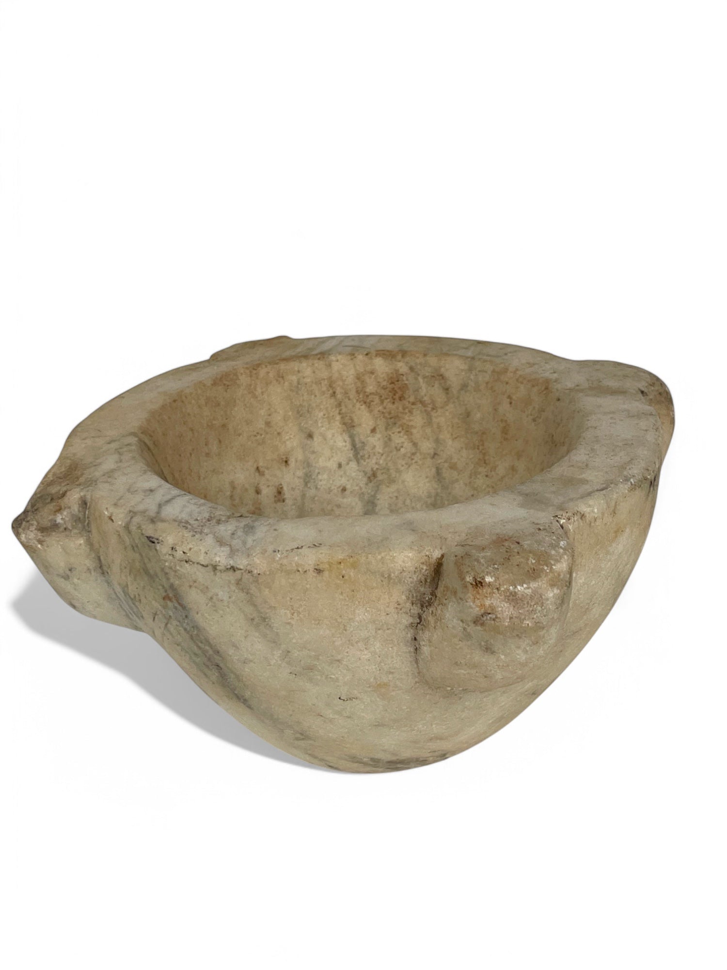 A Large 18th Century Italian Carved White Marble Mortar & Wooden Pestle