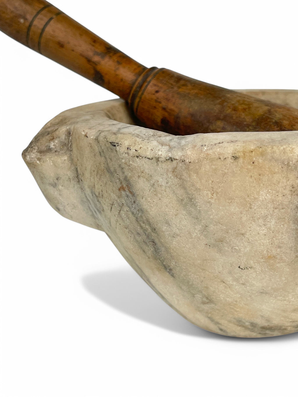 A Large 18th Century Italian Carved White Marble Mortar & Wooden Pestle