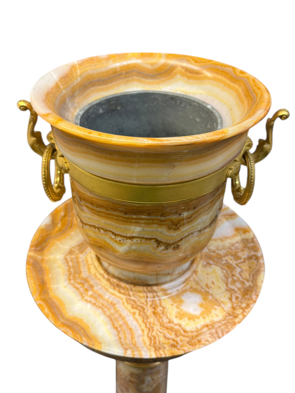 A Pair Of Ormolu Mounted Onyx Pedestal Jardinieres By H. Journet