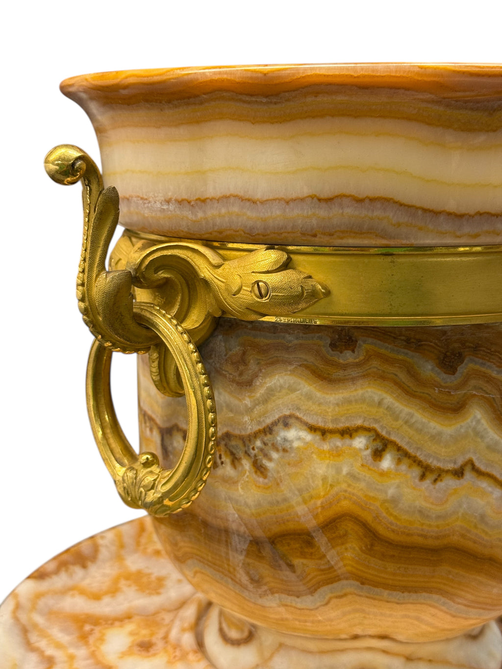 A Pair Of Ormolu Mounted Onyx Pedestal Jardinieres By H. Journet