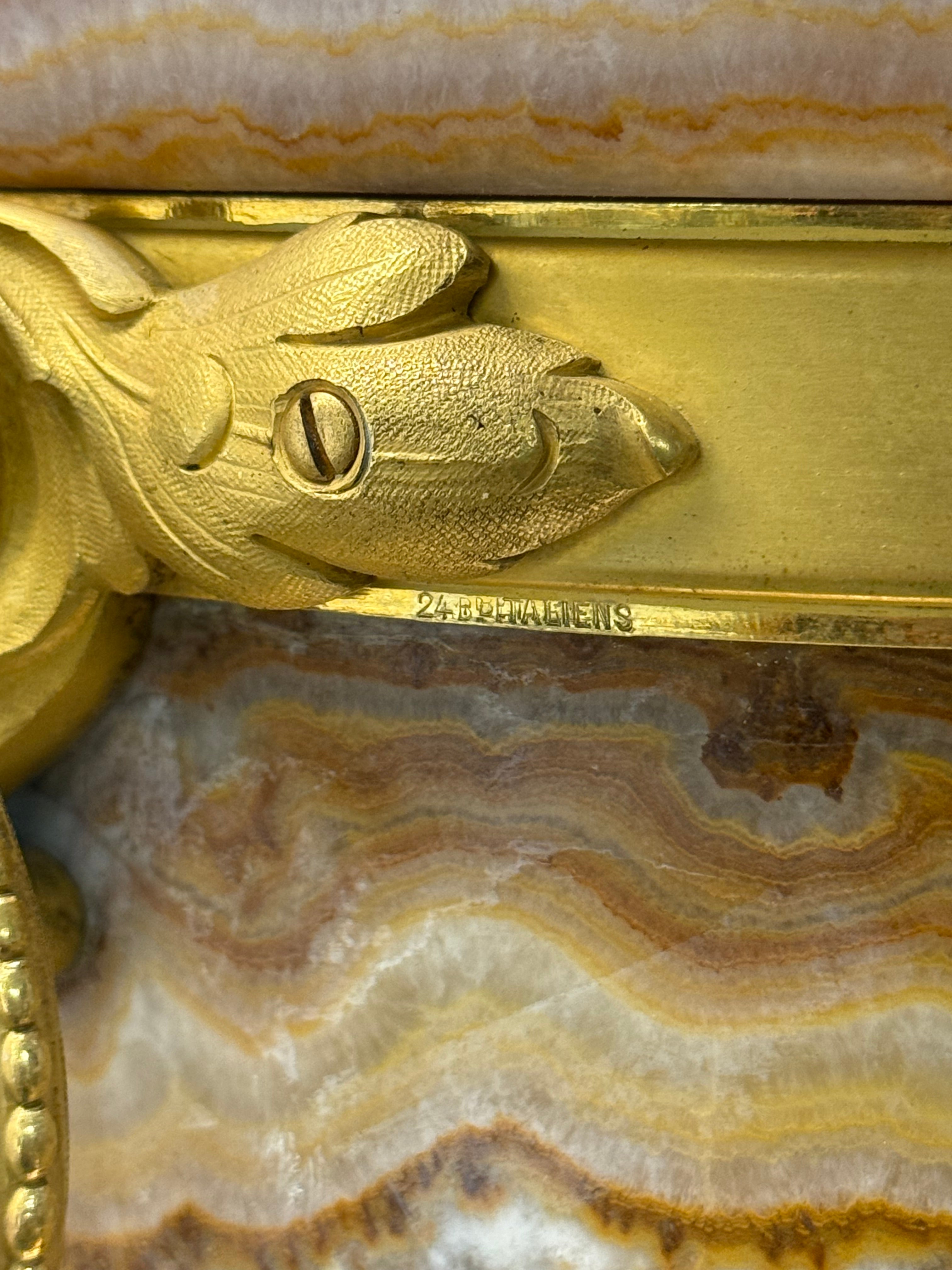 A Pair Of Ormolu Mounted Onyx Pedestal Jardinieres By H. Journet