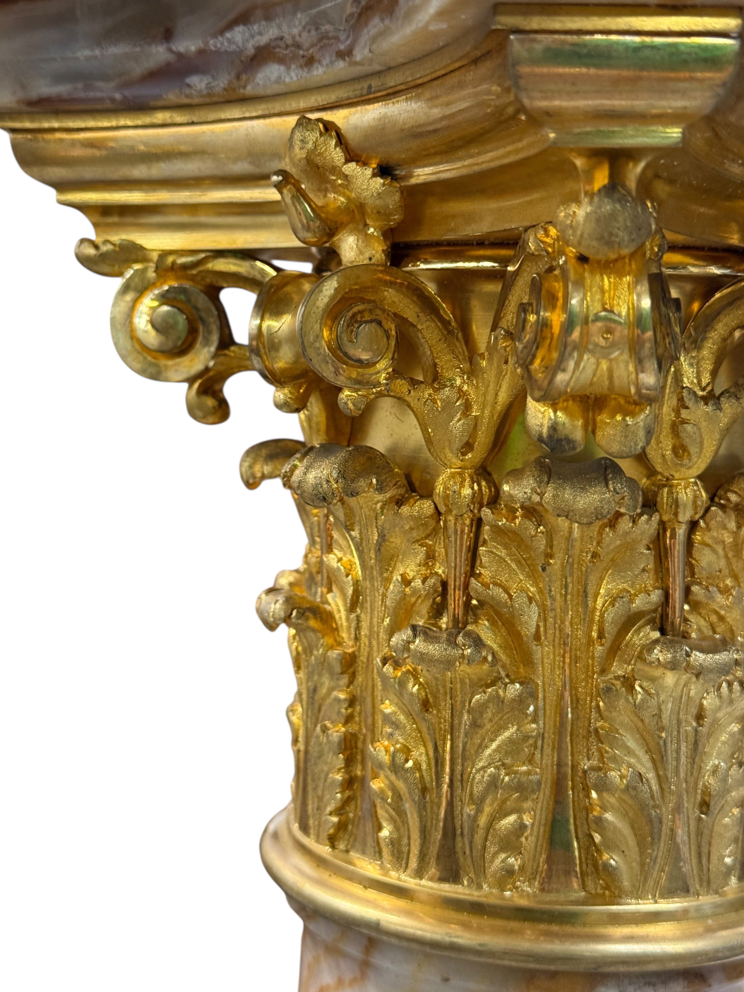 A Pair Of Ormolu Mounted Onyx Pedestal Jardinieres By H. Journet