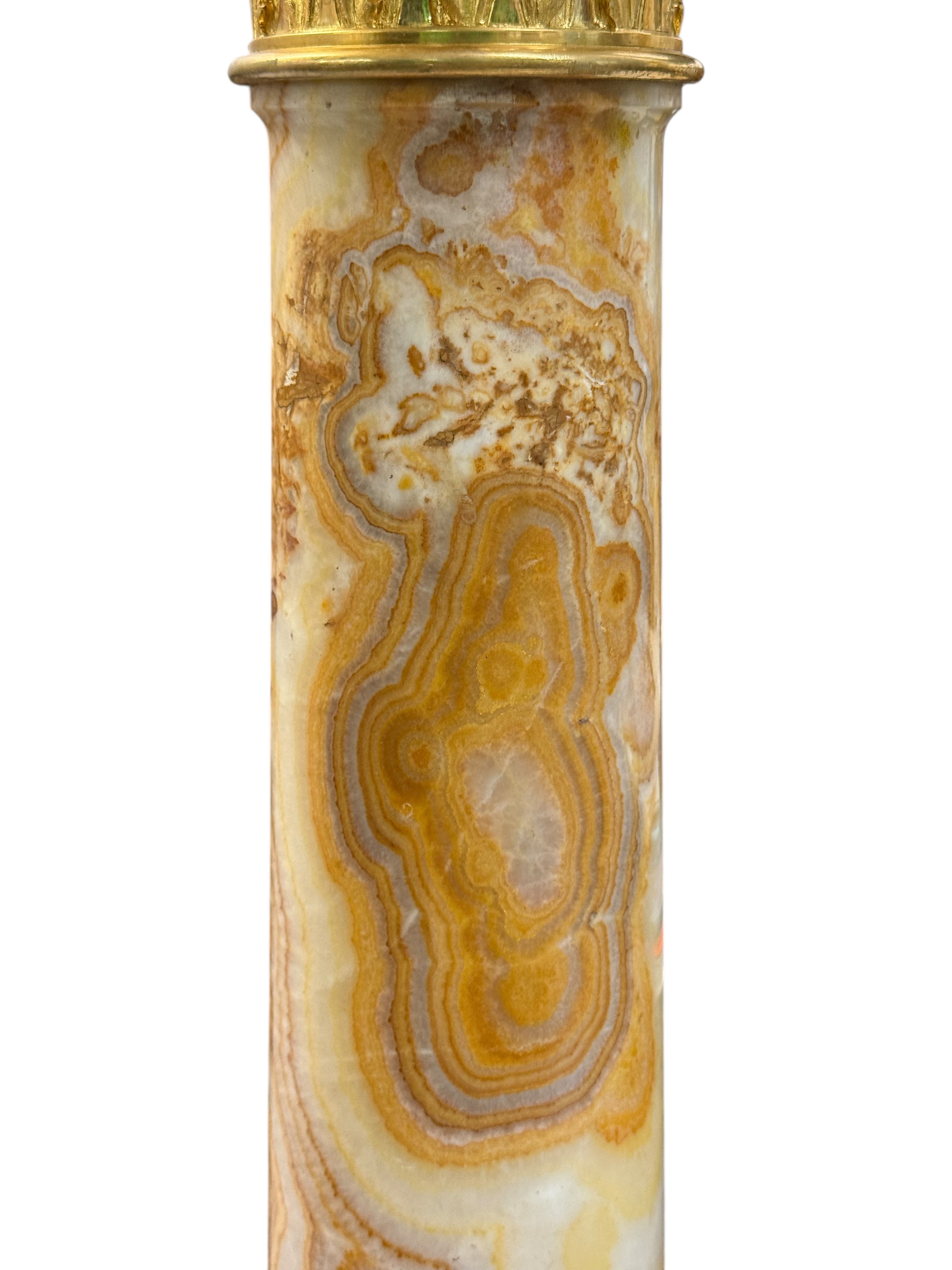 A Pair Of Ormolu Mounted Onyx Pedestal Jardinieres By H. Journet