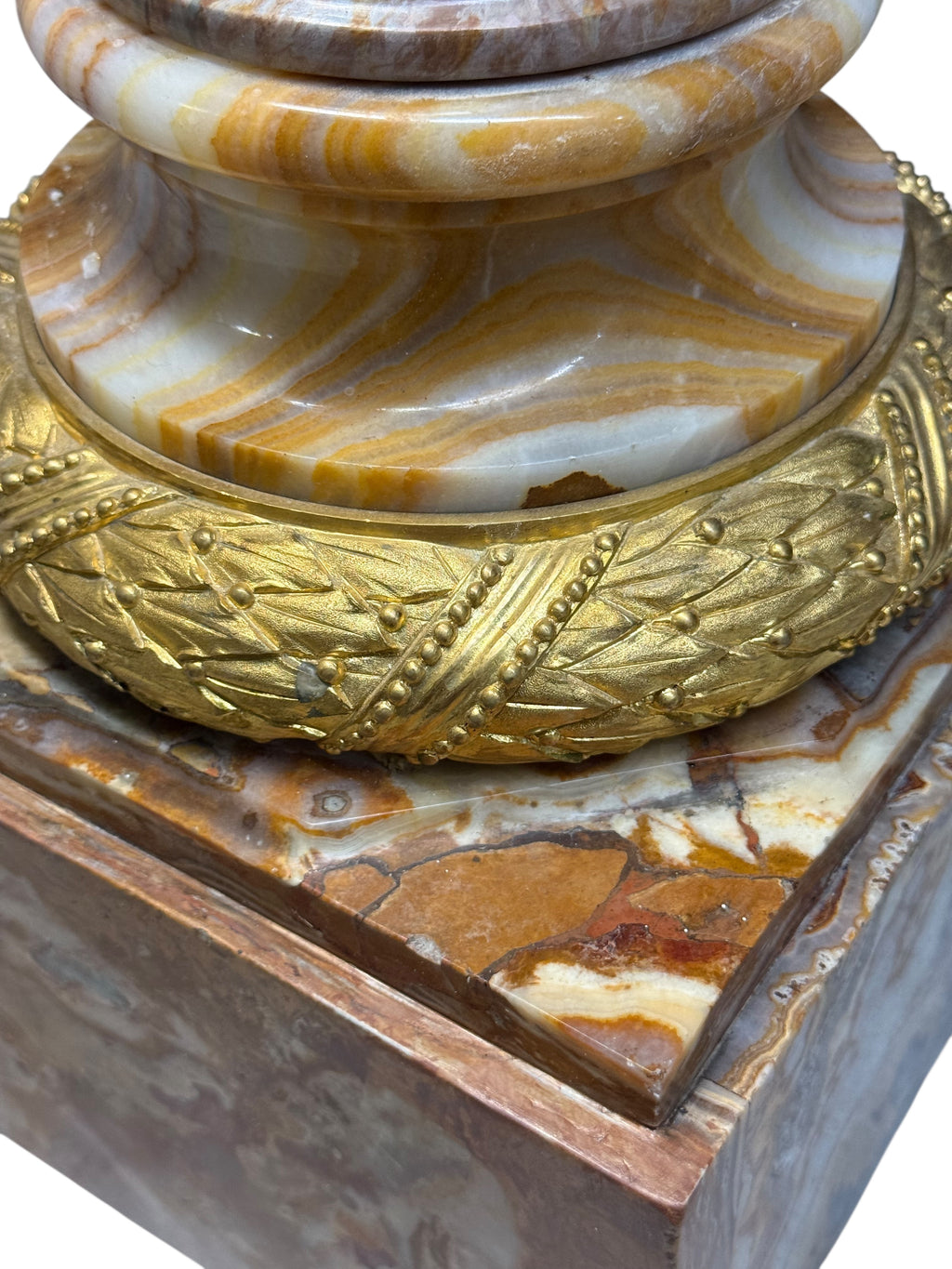A Pair Of Ormolu Mounted Onyx Pedestal Jardinieres By H. Journet