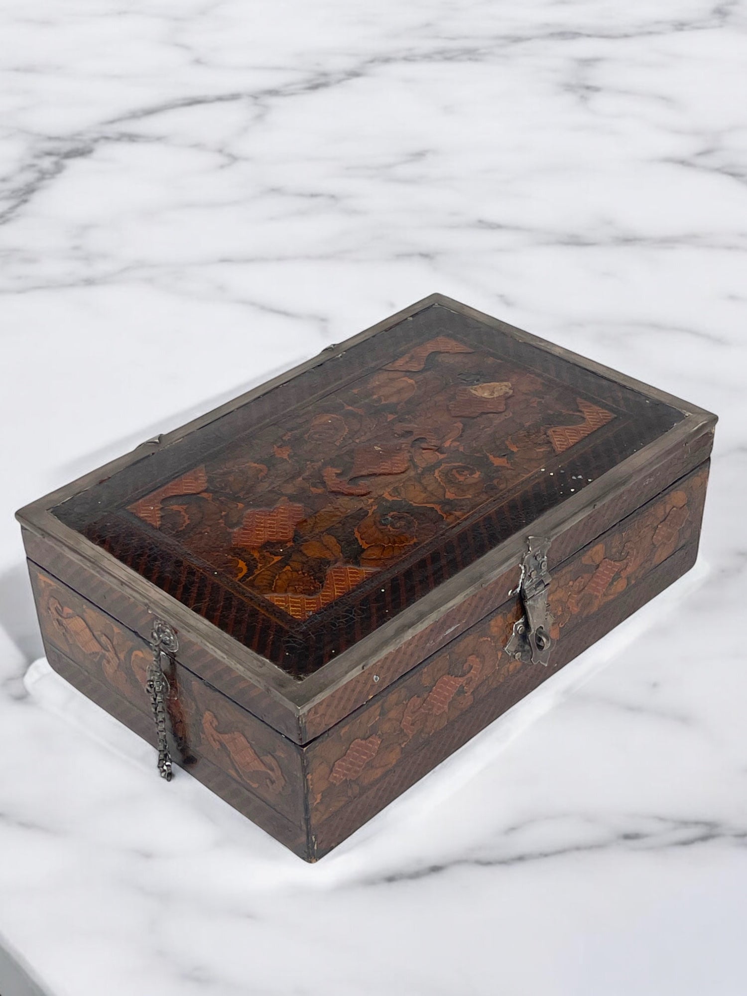 19th Century Persian Qajar Silver Mounted Hand Painted Box