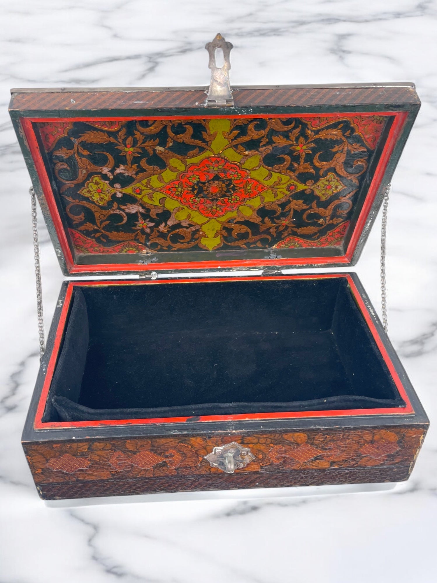 19th Century Persian Qajar Silver Mounted Hand Painted Box