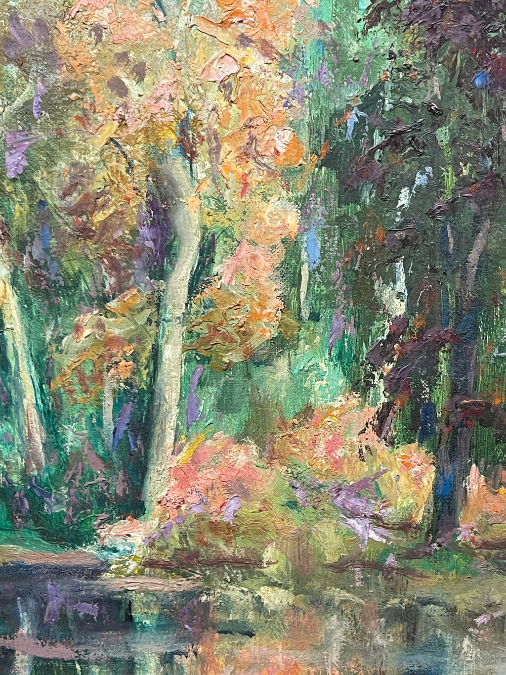 An Impressionist Oil on Canvas of a Lake Reflection By Walter A. Bailey