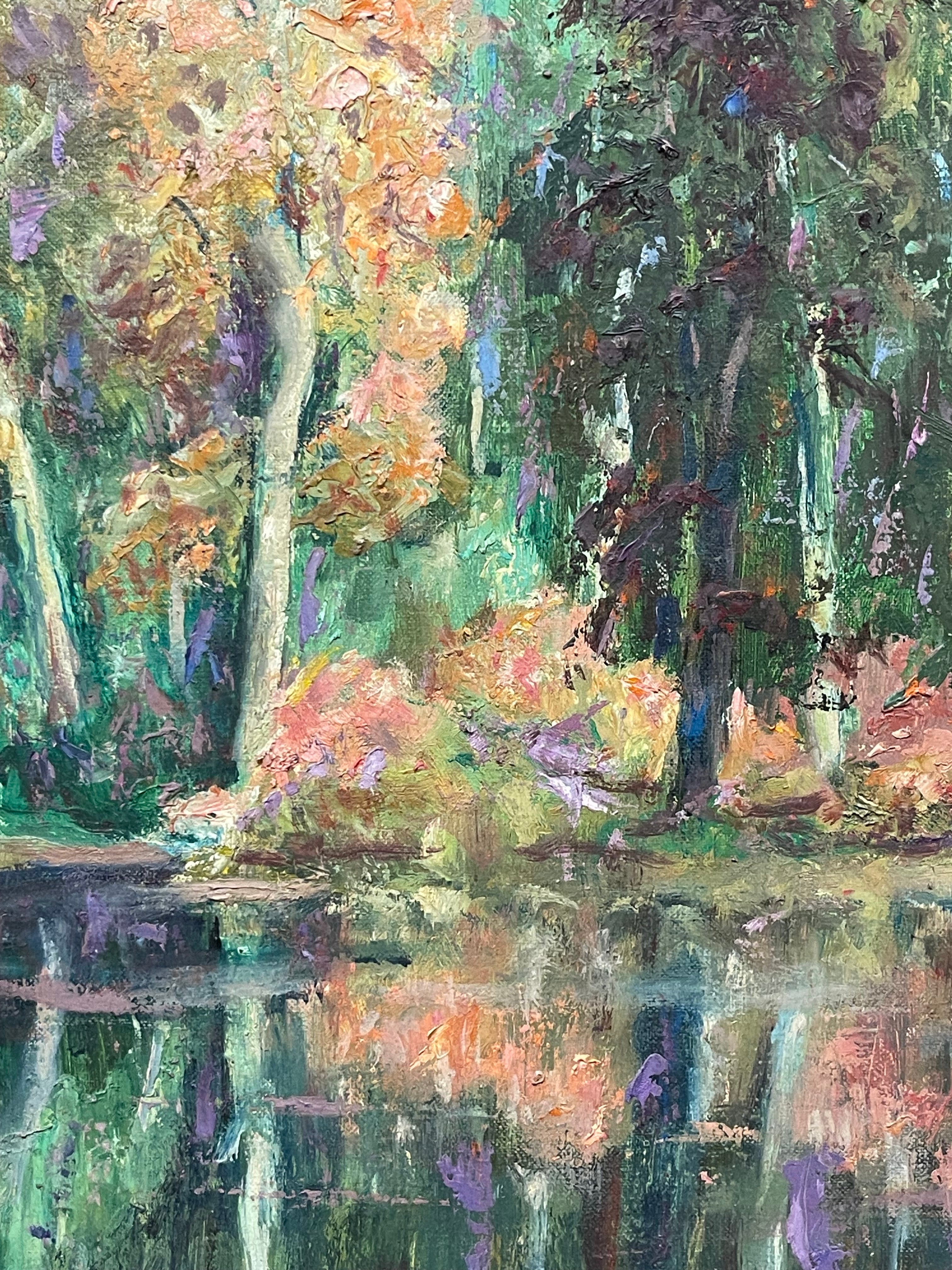 An Impressionist Oil on Canvas of a Lake Reflection By Walter A. Bailey