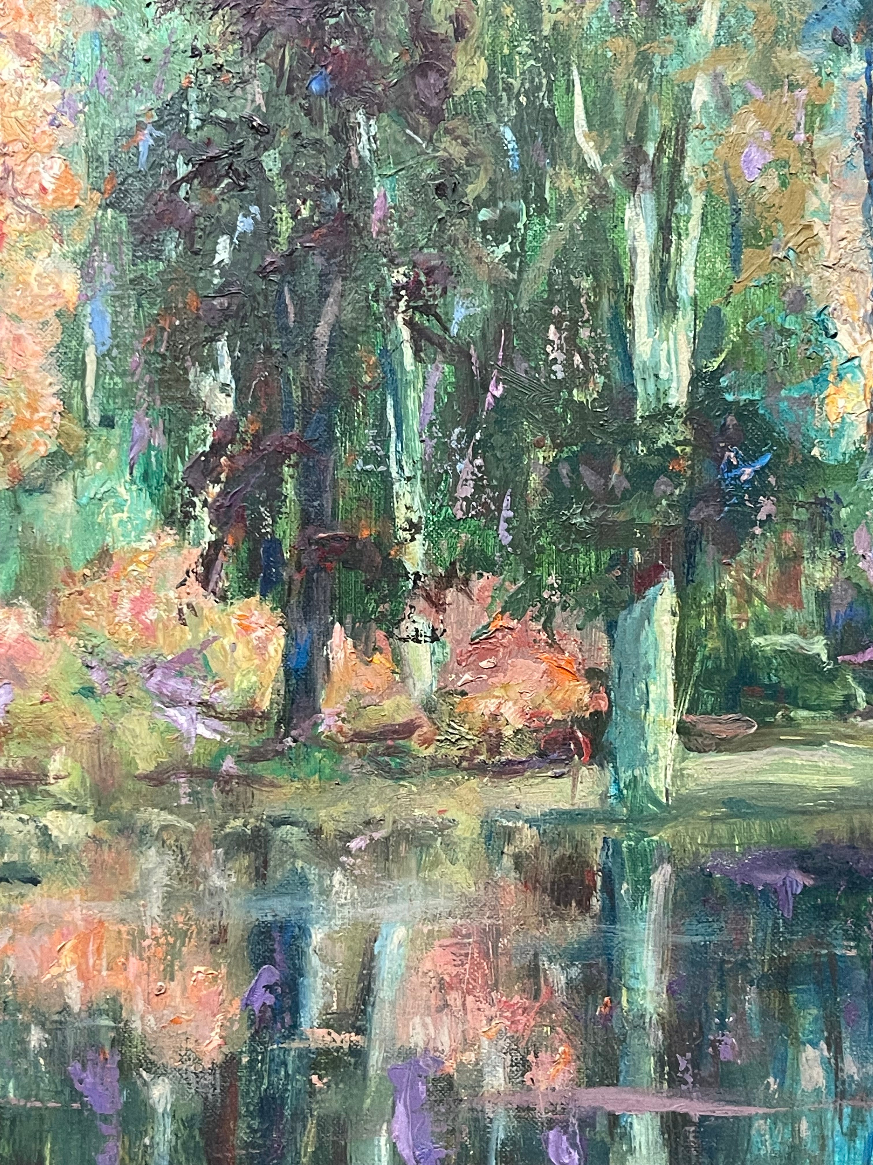 An Impressionist Oil on Canvas of a Lake Reflection By Walter A. Bailey