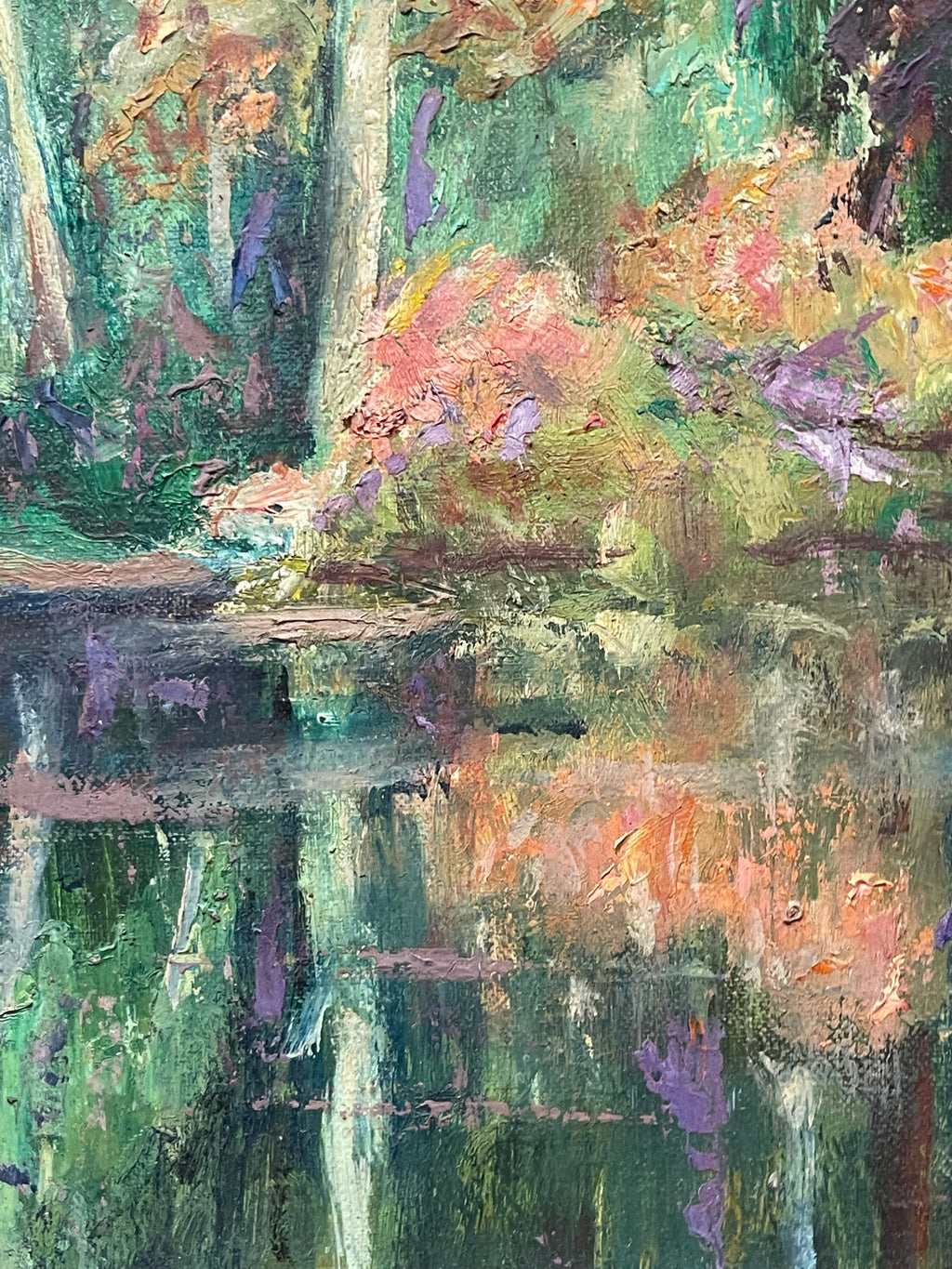 An Impressionist Oil on Canvas of a Lake Reflection By Walter A. Bailey