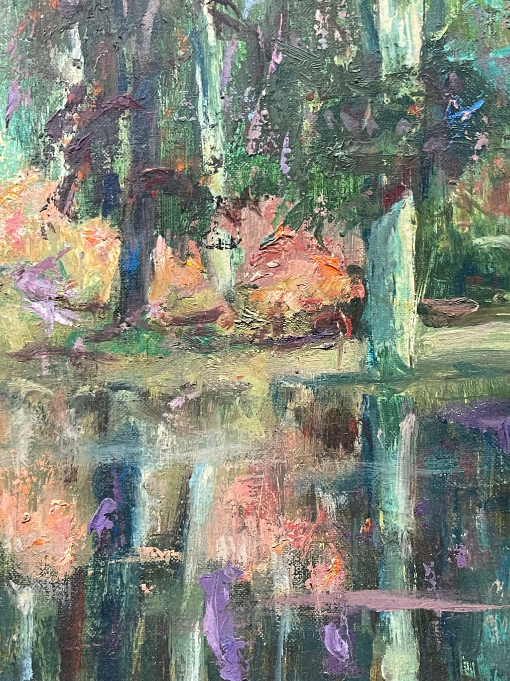 An Impressionist Oil on Canvas of a Lake Reflection By Walter A. Bailey